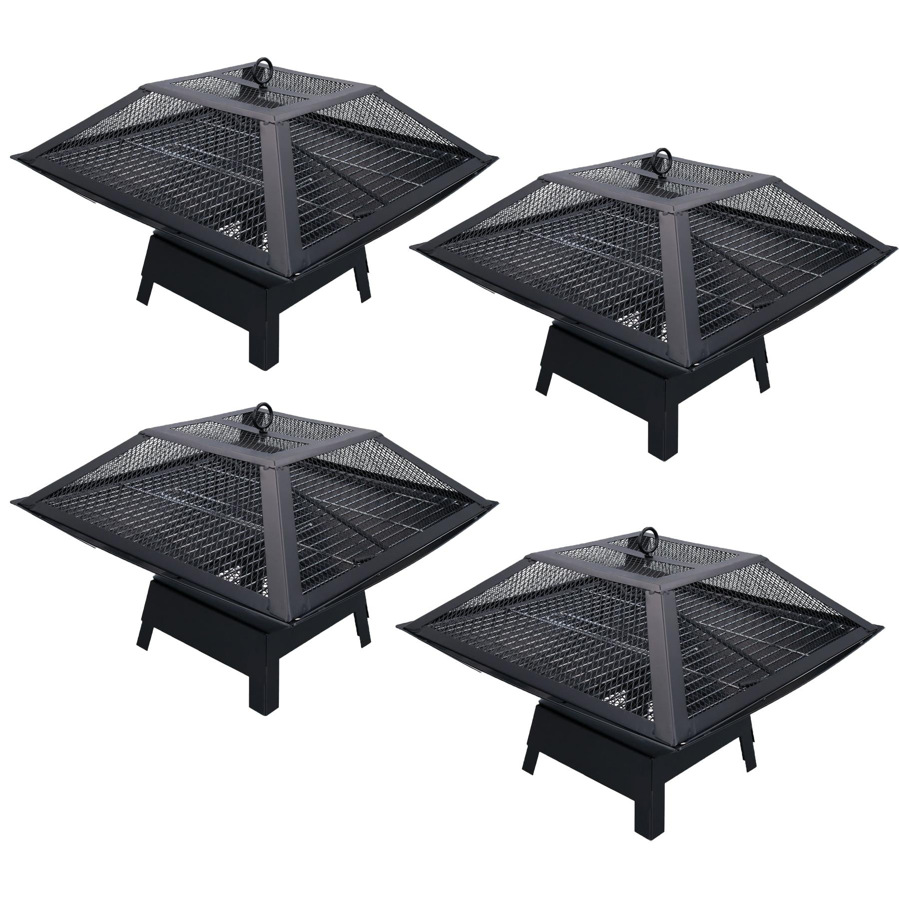 Outdoor Metal Garden Fire Pit Basket With BBQ Barbecue Grill + Safety Mesh