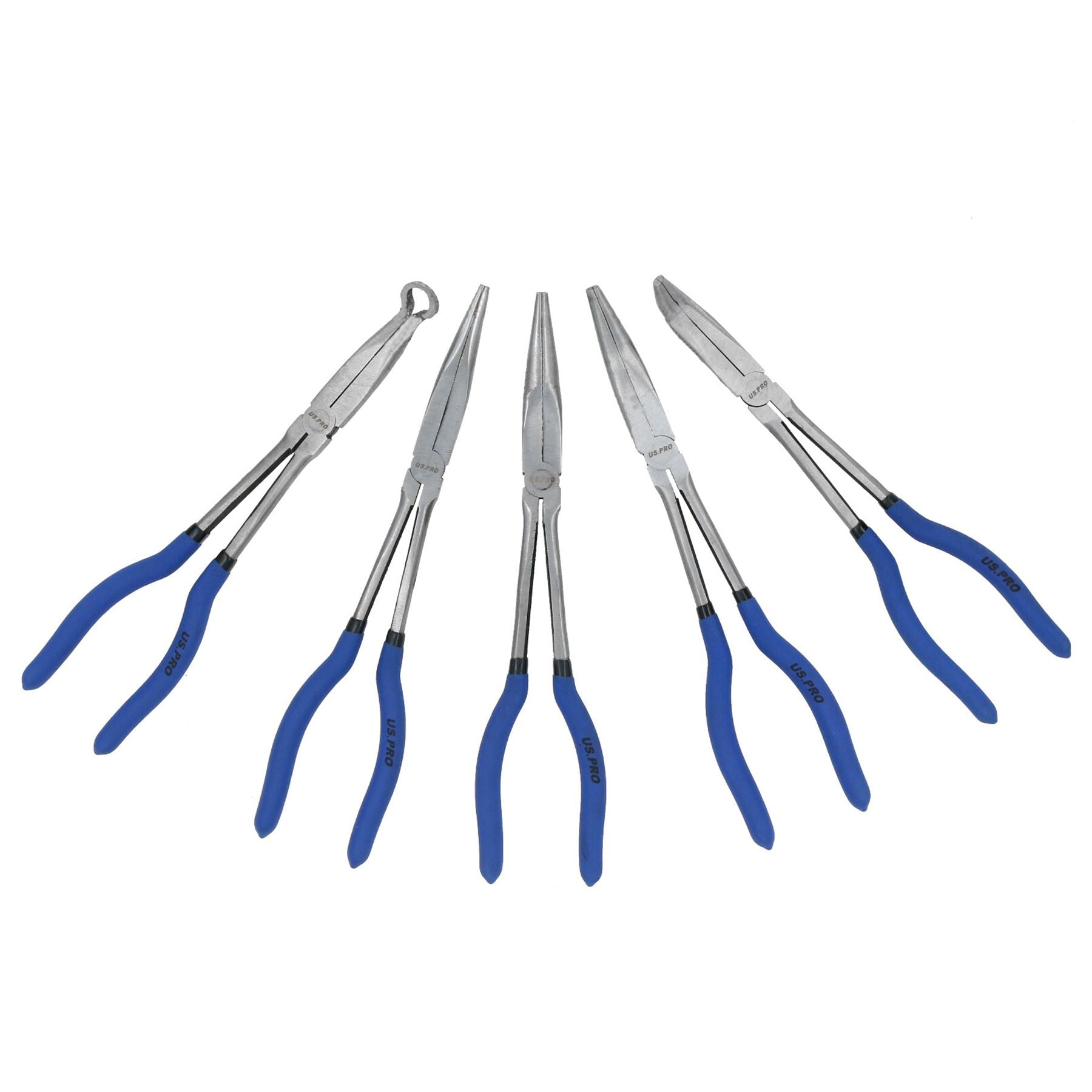 Spitzzangen-Satz, lang, 11 Zoll/275 mm, 5-teilig, gerade, gebogen, abgewinkelt, mit runder Spitze