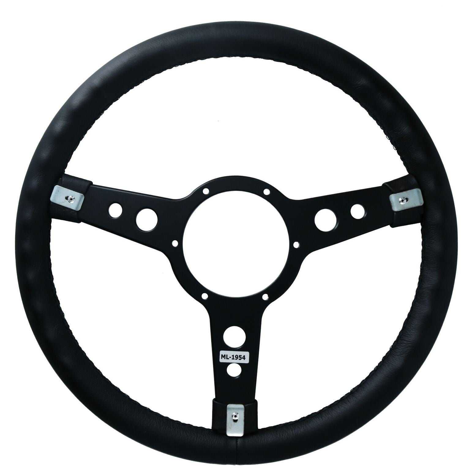 Volant de voiture classique traditionnel de 15 pouces en cuir noir à 3 branches et 6 trous