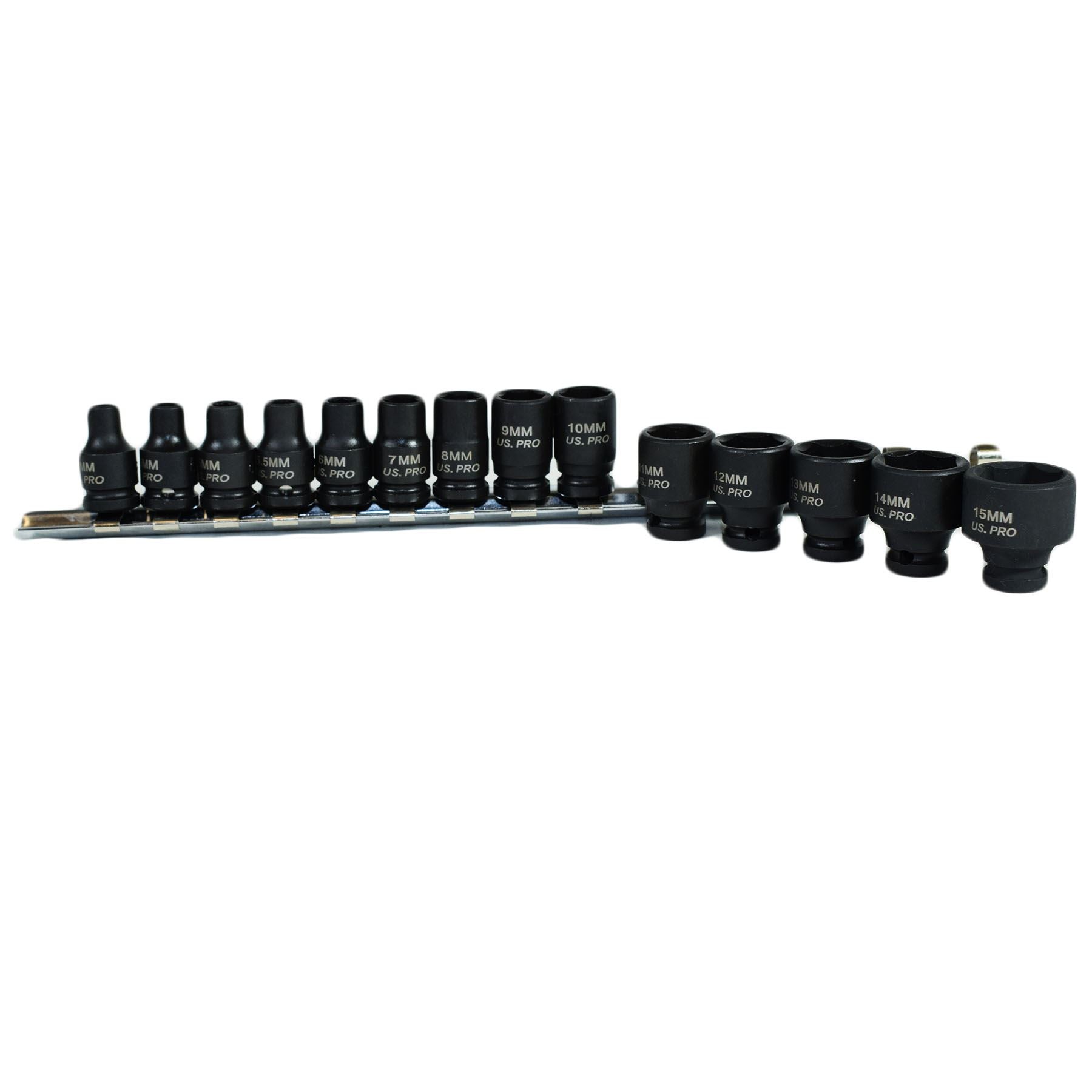 1/4"-Antrieb, metrisch, flache Schlagnüsse, 6-seitig, 14-teilig, 4–15 mm, US Pro