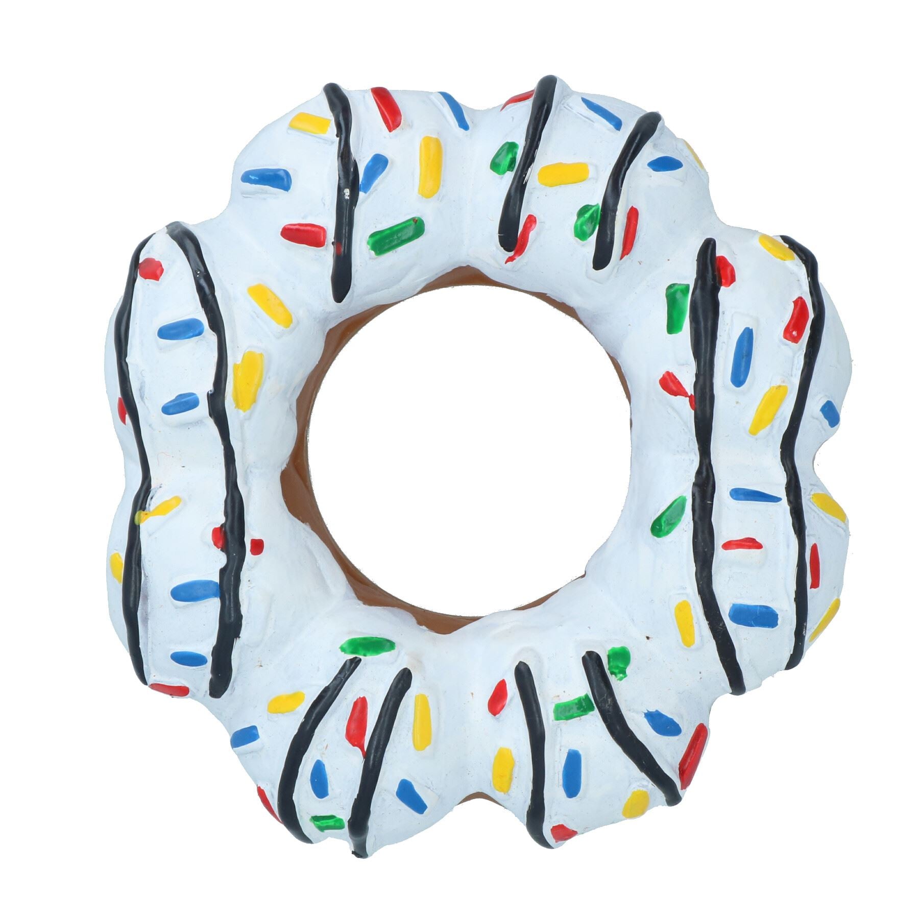 Haustier Hund Vinyl weiß Donut Lebensmittel Hundespielzeug Spielspielzeug mit Squeeze 4x4x14cm