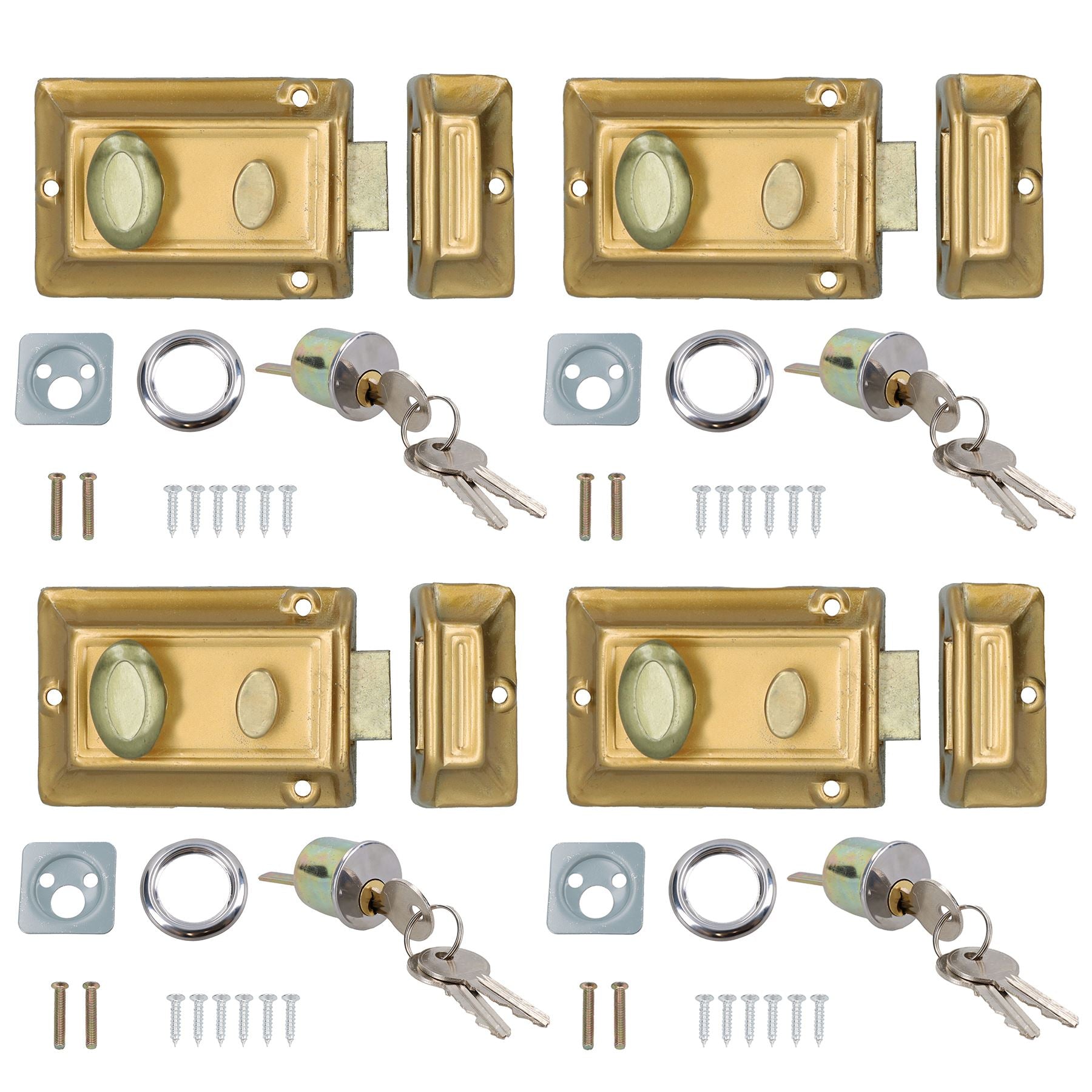 Brass Finish Front Door Lock Night Latch Rim Yale Type Cylinder Security Latch