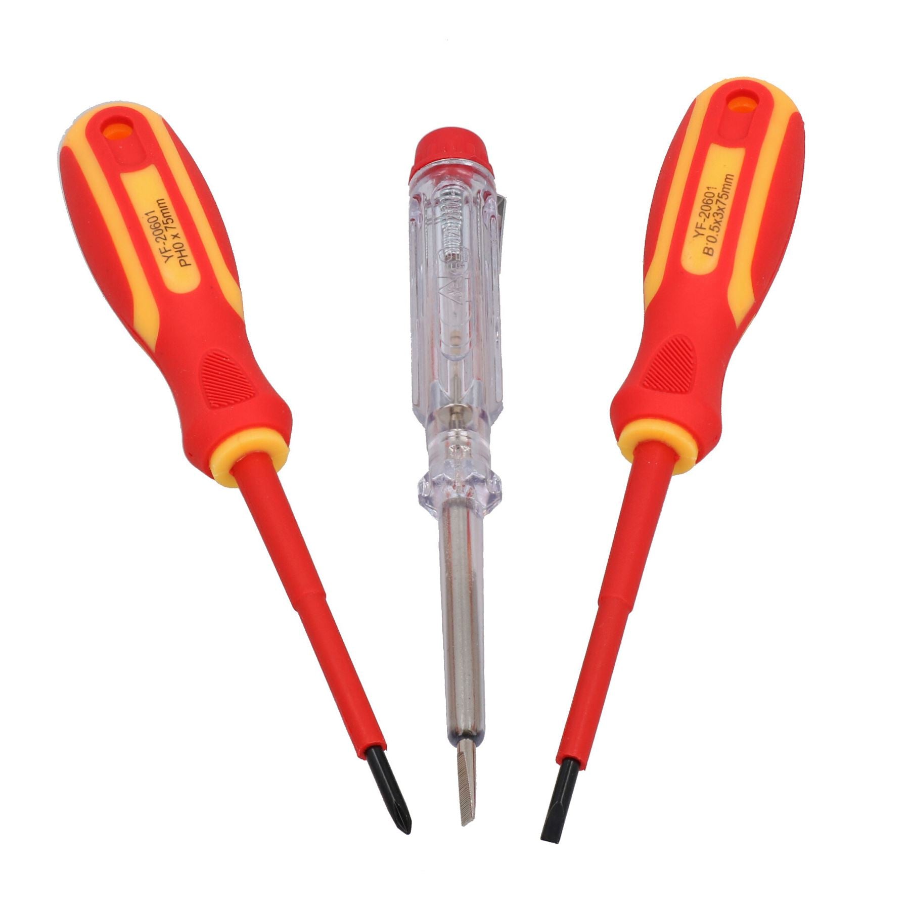 VDE-isolierte elektrische Schraubendreher + Netztester, Kreuzschlitz, flach, 8-tlg.