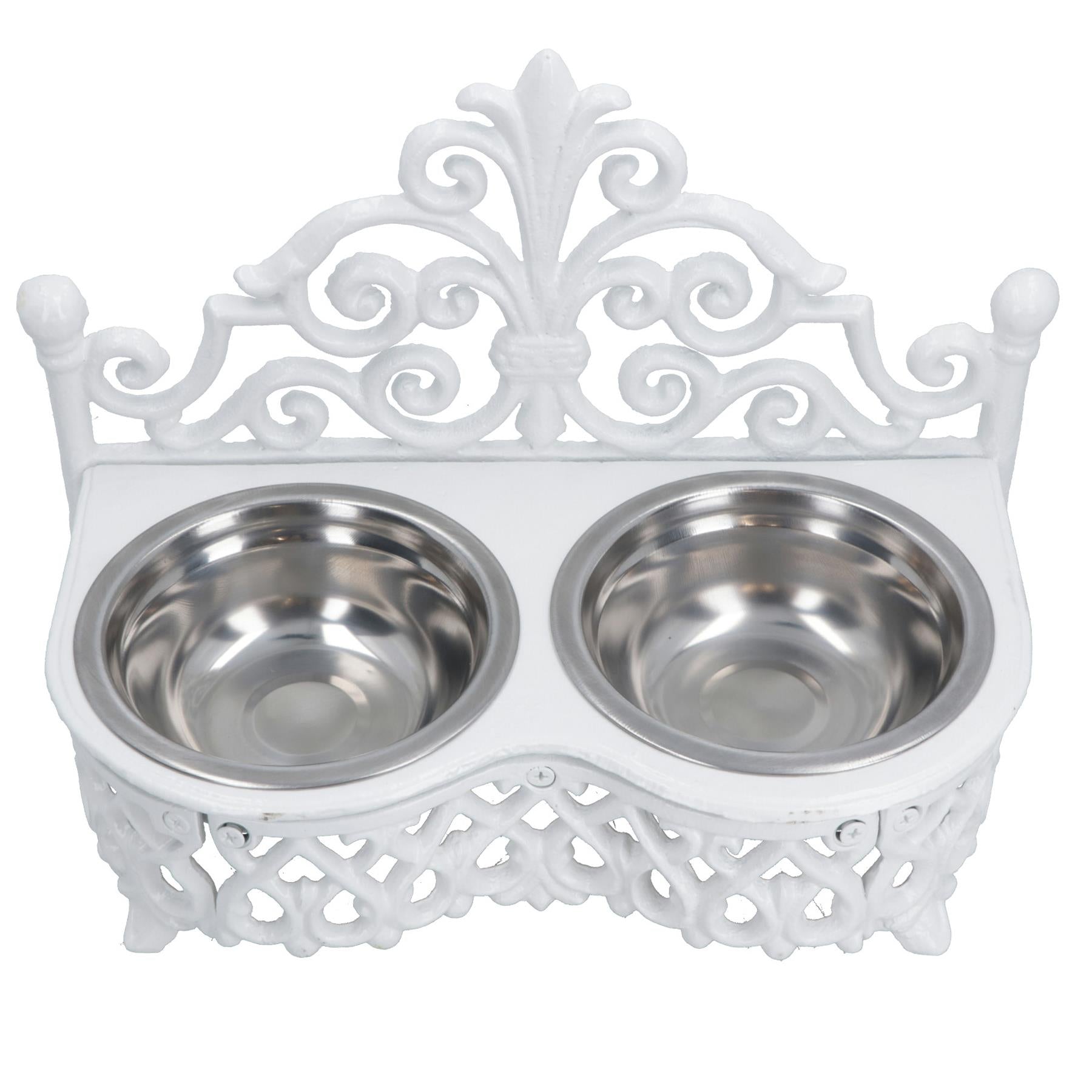 Dog Puppy Cat Feeding Food Bowls Dishes Stainless Steel / Cast Iron Stand