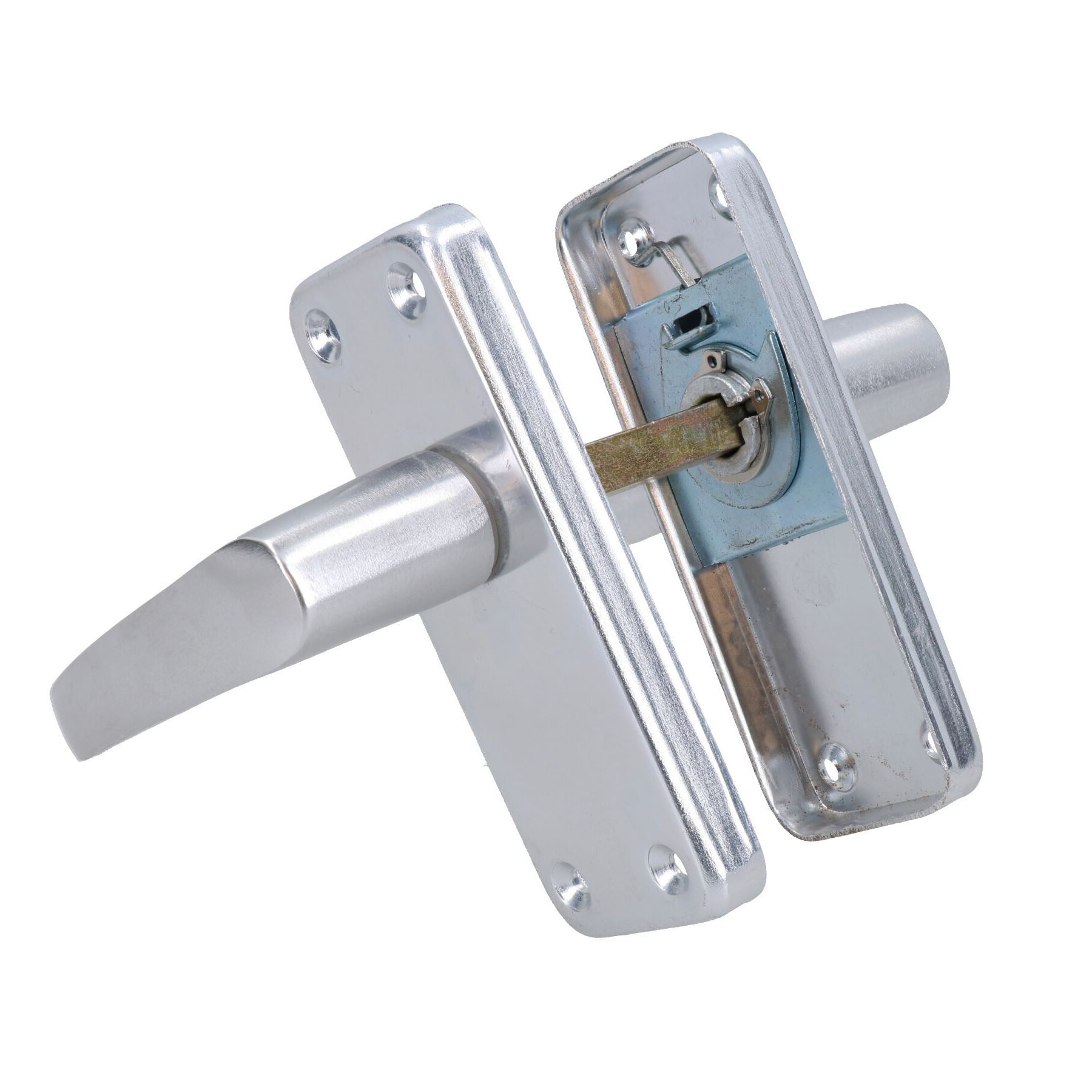 Aluminium Lever Lock Door Handle Handles 100mm x 40mm With Spindle + Fixings