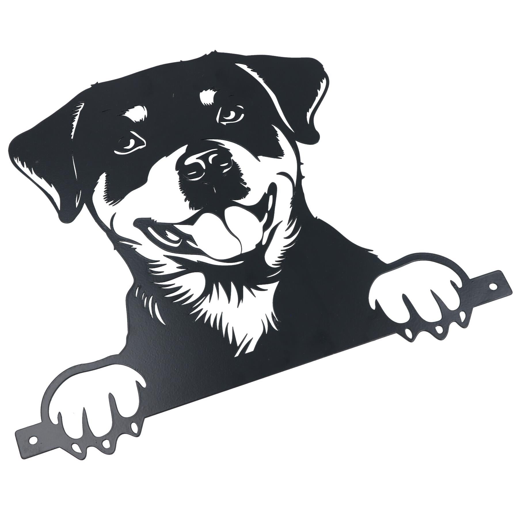 Black Metal Peeking Rottweiler Silhouette with Fixing Plate Garden Ornament Gift
