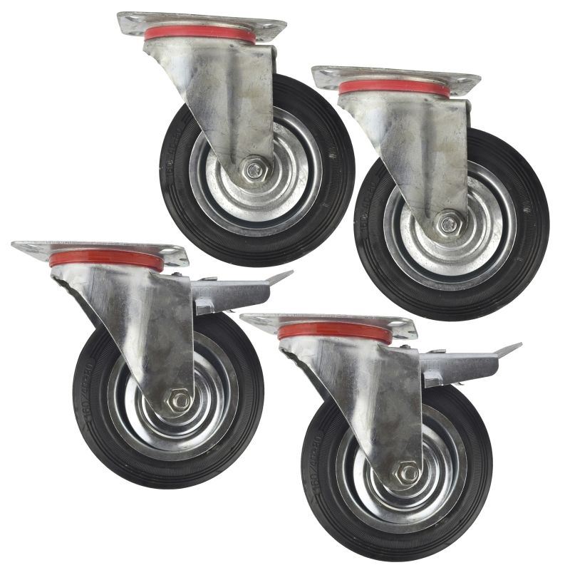 Roulette pivotante en caoutchouc de 6 po (150 mm) et pivotante avec frein (lot de 4) CST010_011