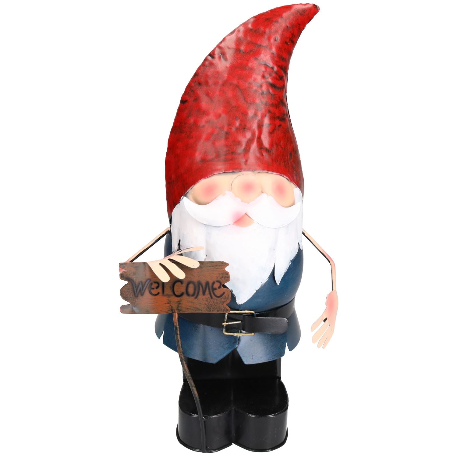 Grand Gnome Welcome Sign Sculpture de jardin Ornement Statue Décoration en métal