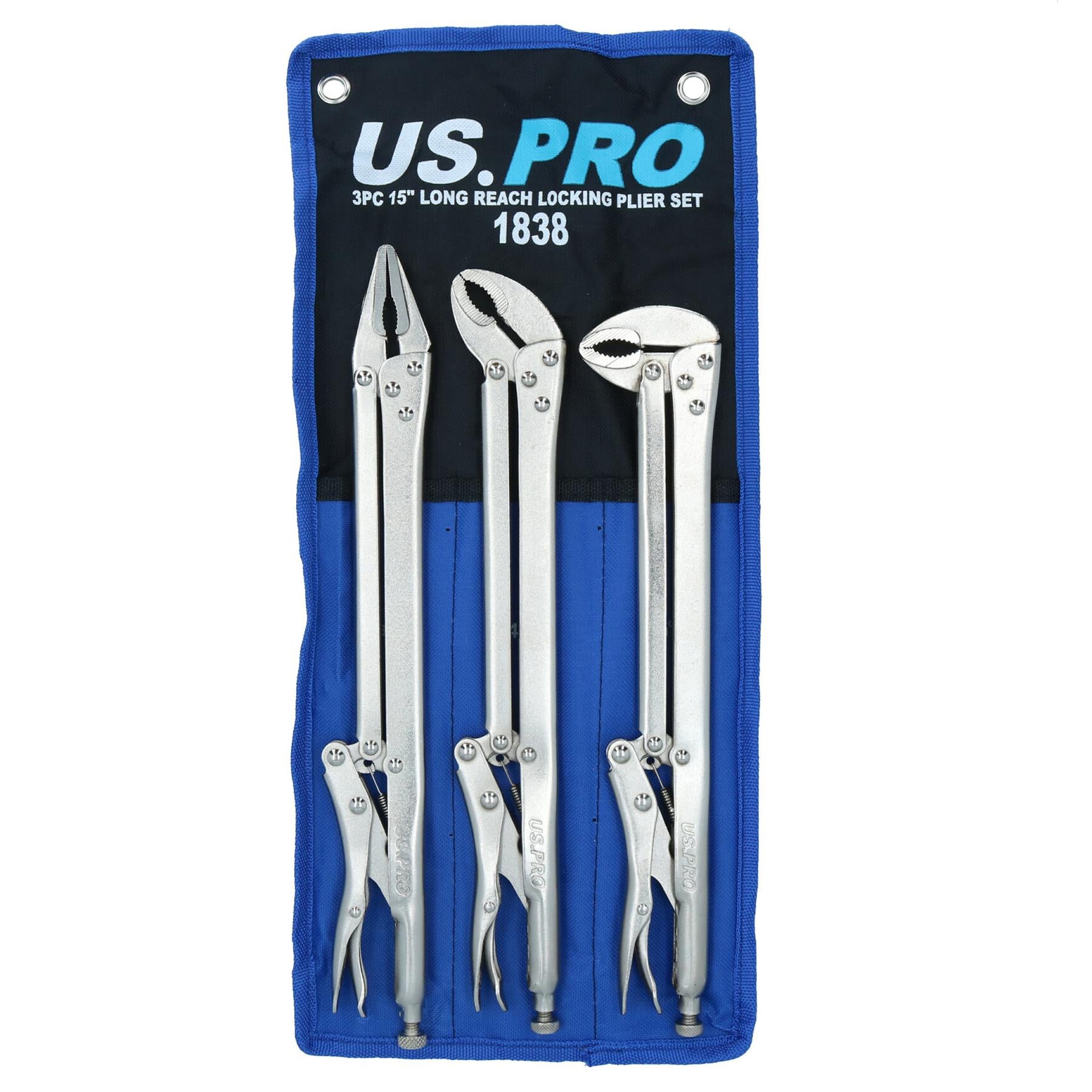 3-teiliges Set mit extra langer Nase, 15 Zoll, verstellbare Feststellzange, Maulwurfsgriffe, gerade, 45°, 90°
