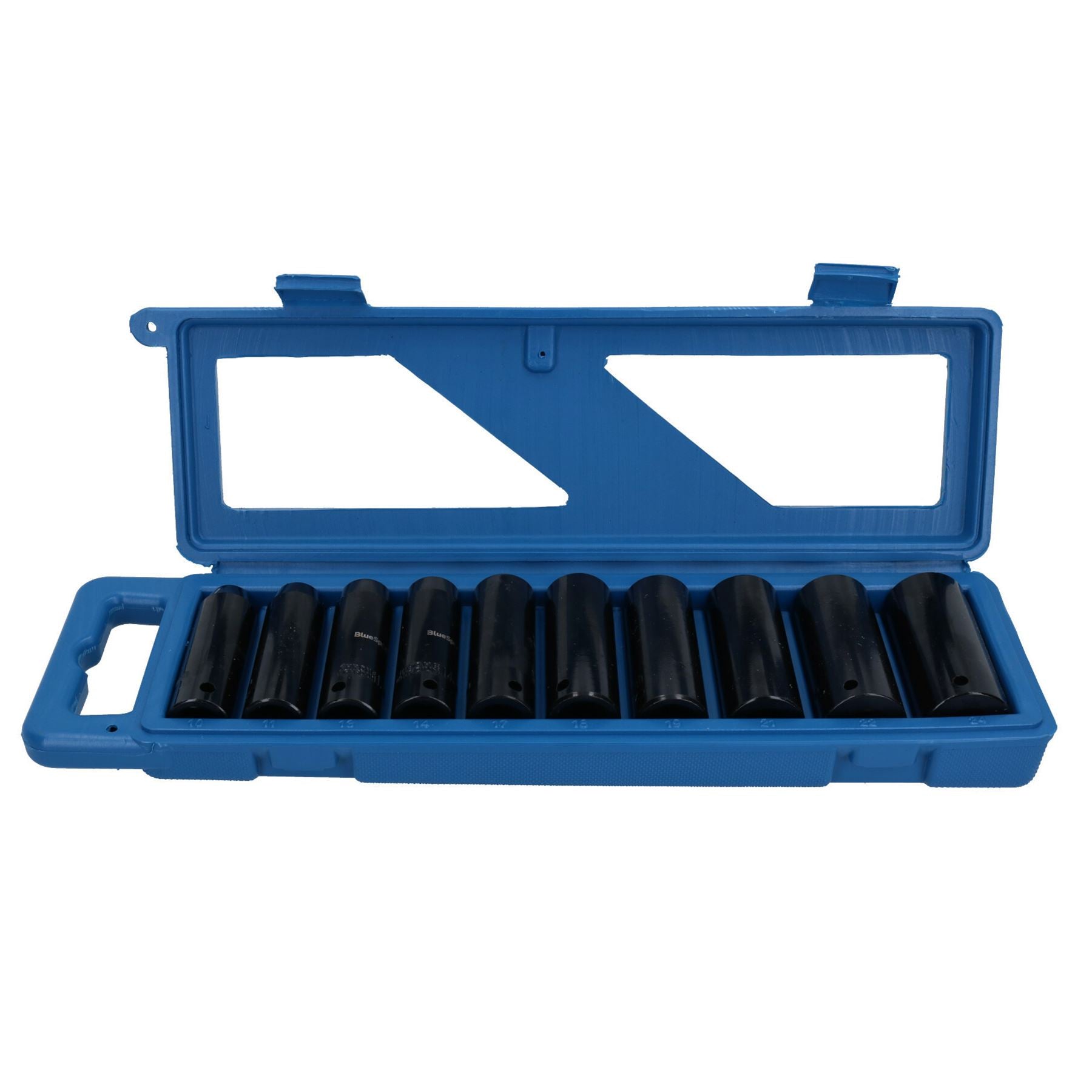10-tlg. tiefe metrische 6-seitige Schlag-Steckschlüsseleinsätze mit 1/2-Zoll-Antrieb, 10–24 mm, im Koffer