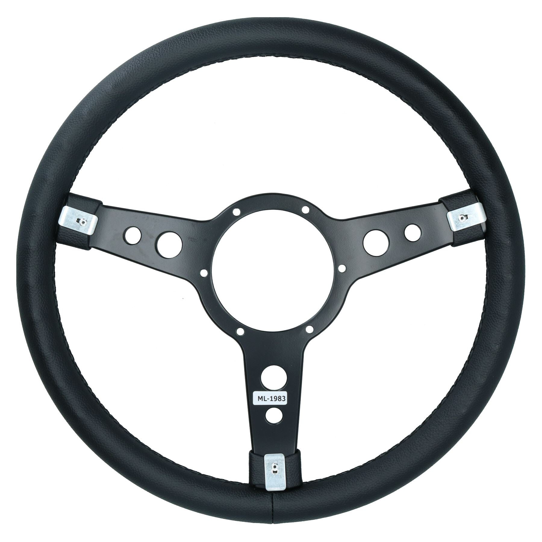 Volant de voiture classique traditionnel de 15 pouces en vinyle noir à 3 branches et 6 trous