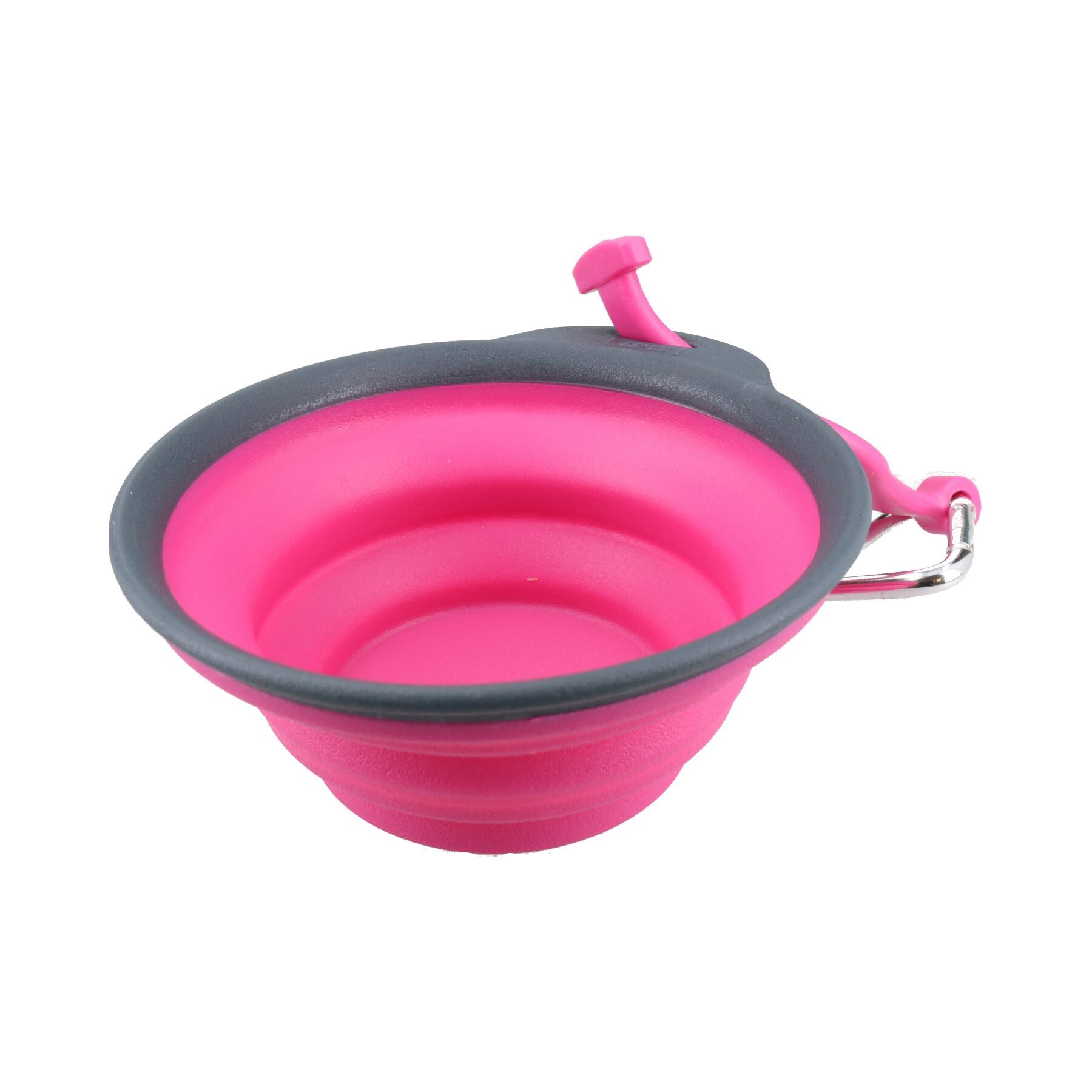 Petite tasse de voyage ronde pliable rose pour chien avec porte-bouteille et mousqueton