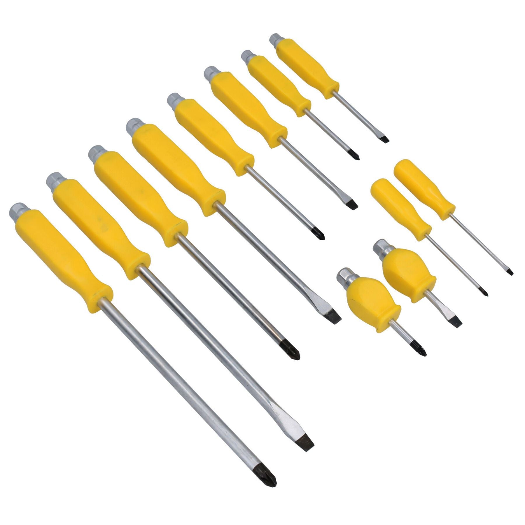 12pc Pozi Slotted Flat Screwdriver Set Magnetic Impacted Tips with Hex Shank