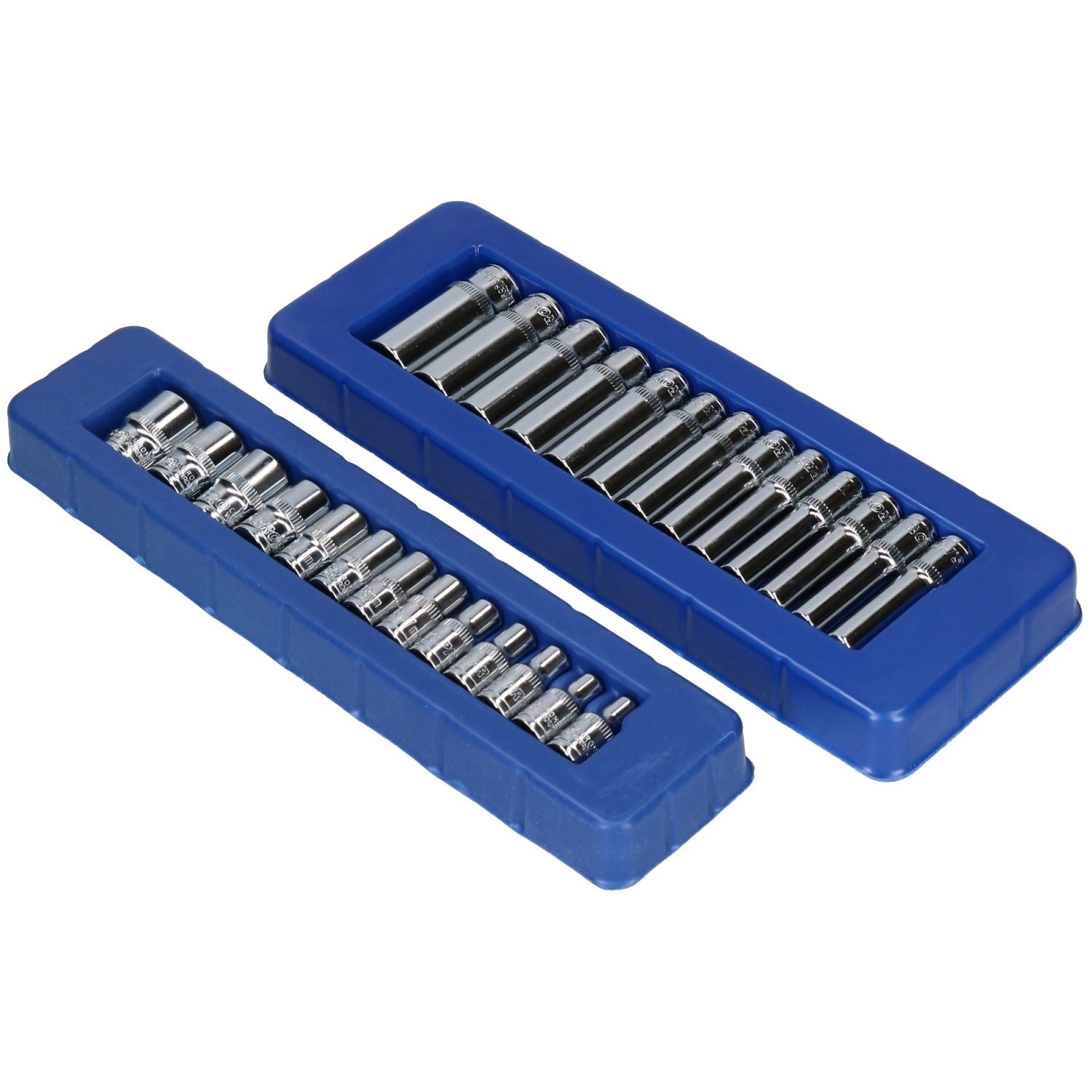1/4"-Antrieb, metrisch, 6-kantige Stecknüsse, flache + tiefe Verlängerungen + Ratsche, 32-tlg.