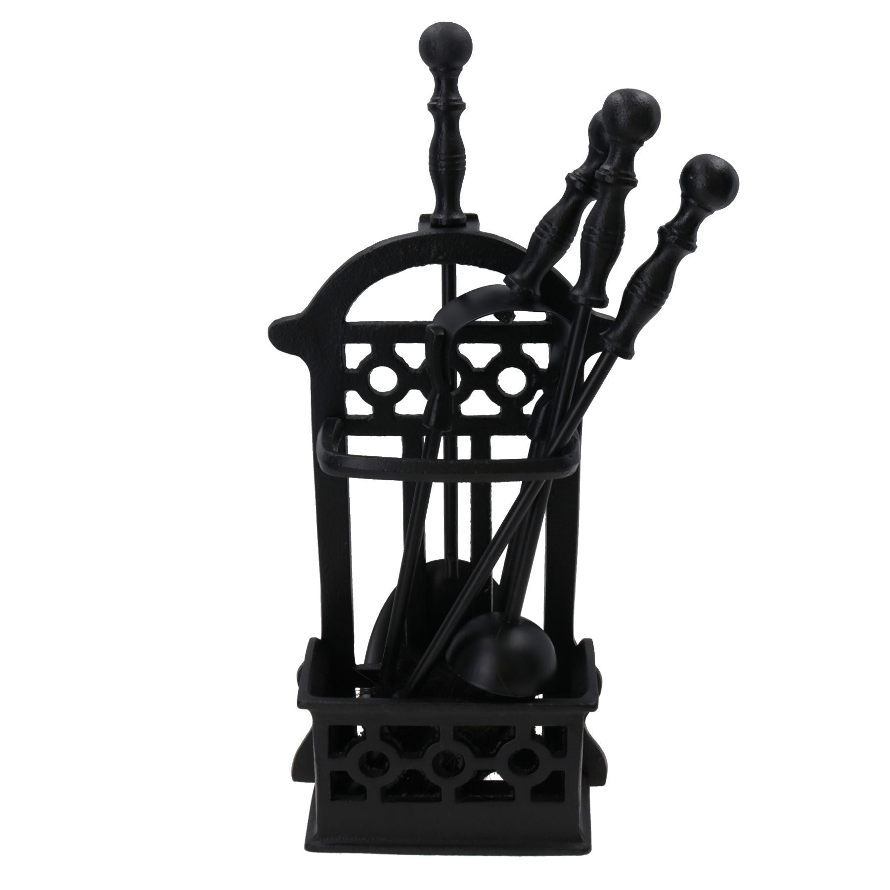 5pc Caged Fireside Fireplace Companion Set Brush Poker Shovel Tongs Burner