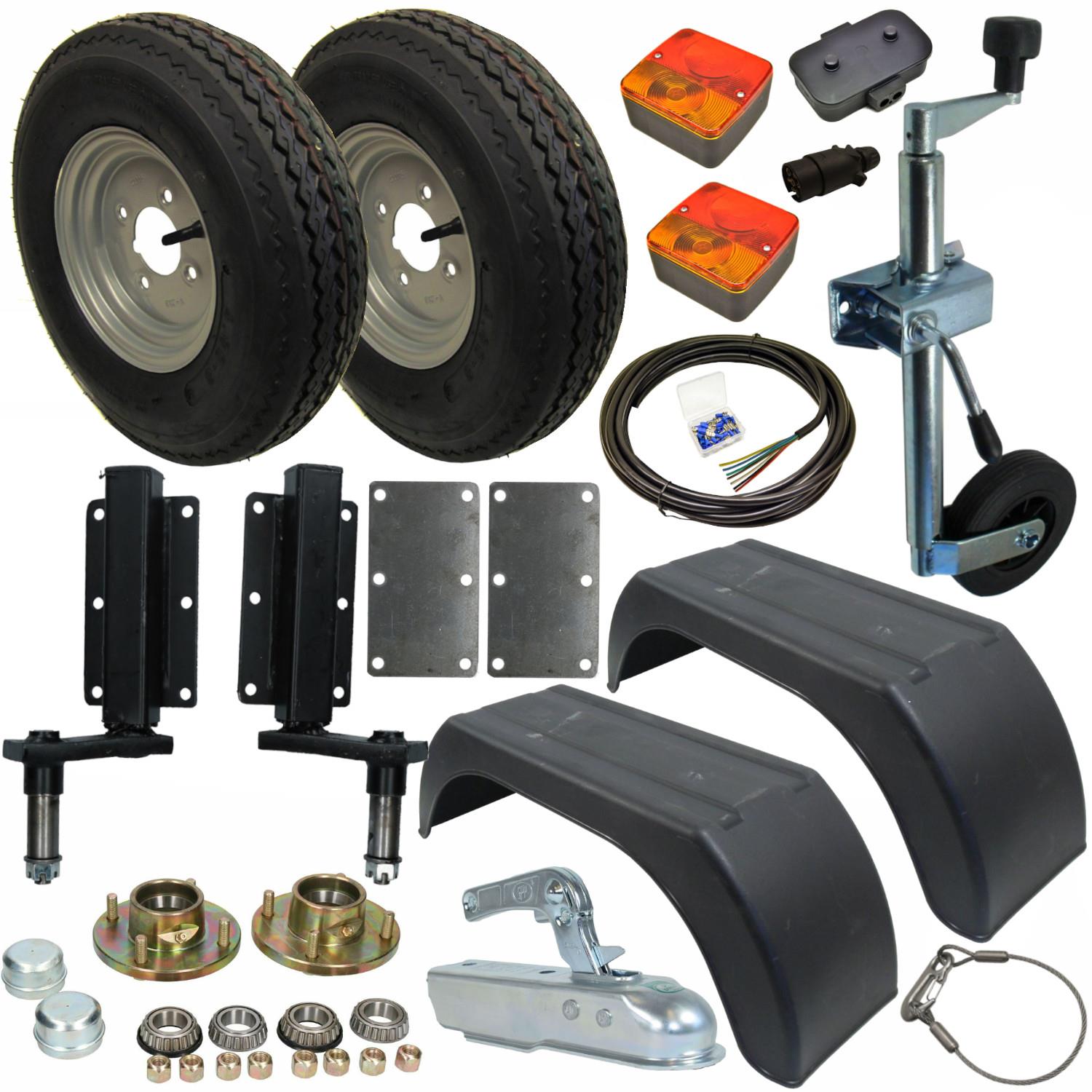 Kit de remorque 350 kg Unités de suspension Attelage Feux Garde-boue Câble de 5 m Roues
