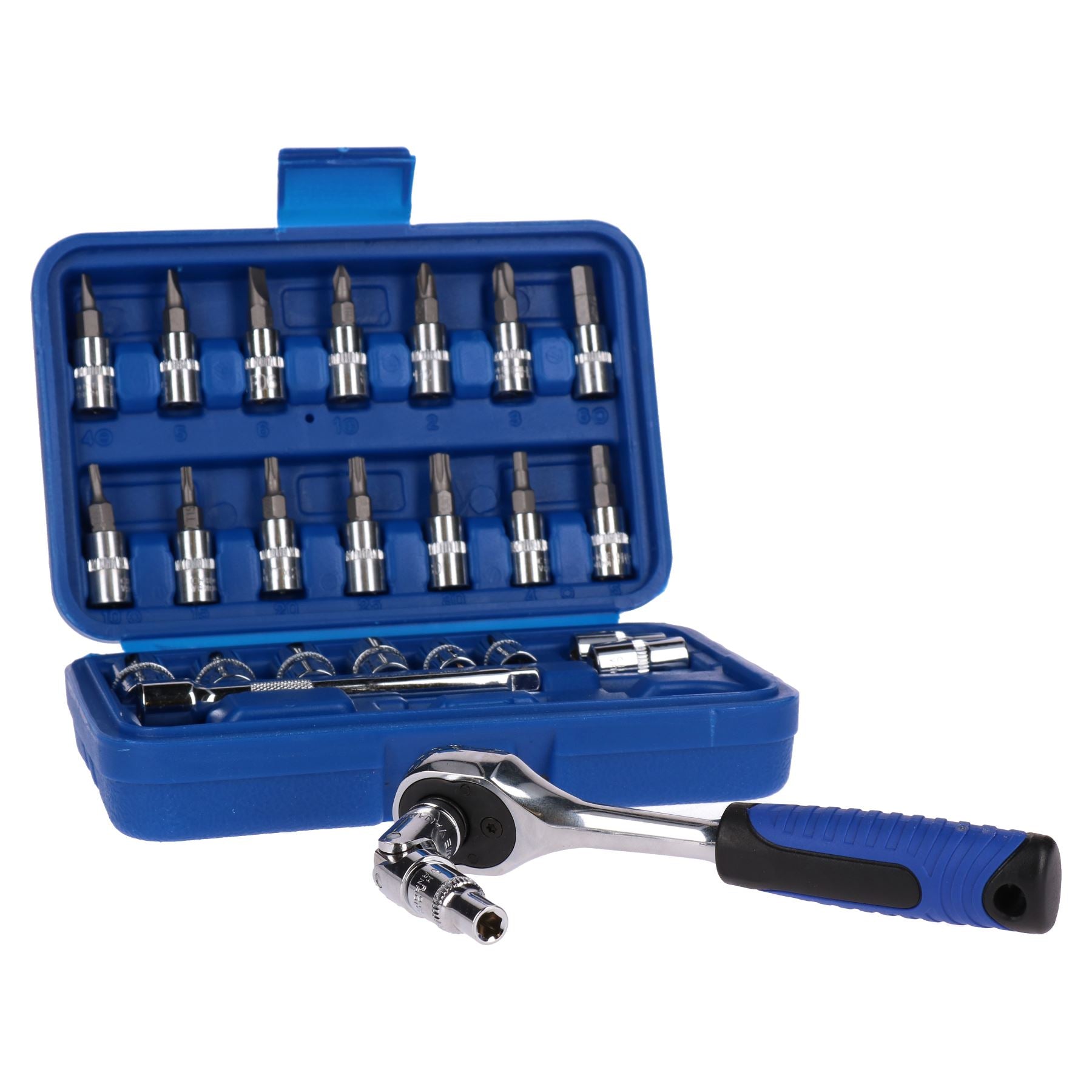 26-teiliger 1/4-Zoll-Antrieb, metrischer flacher Steckschlüsselsatz und Zubehörbitsatz, 5–13 mm