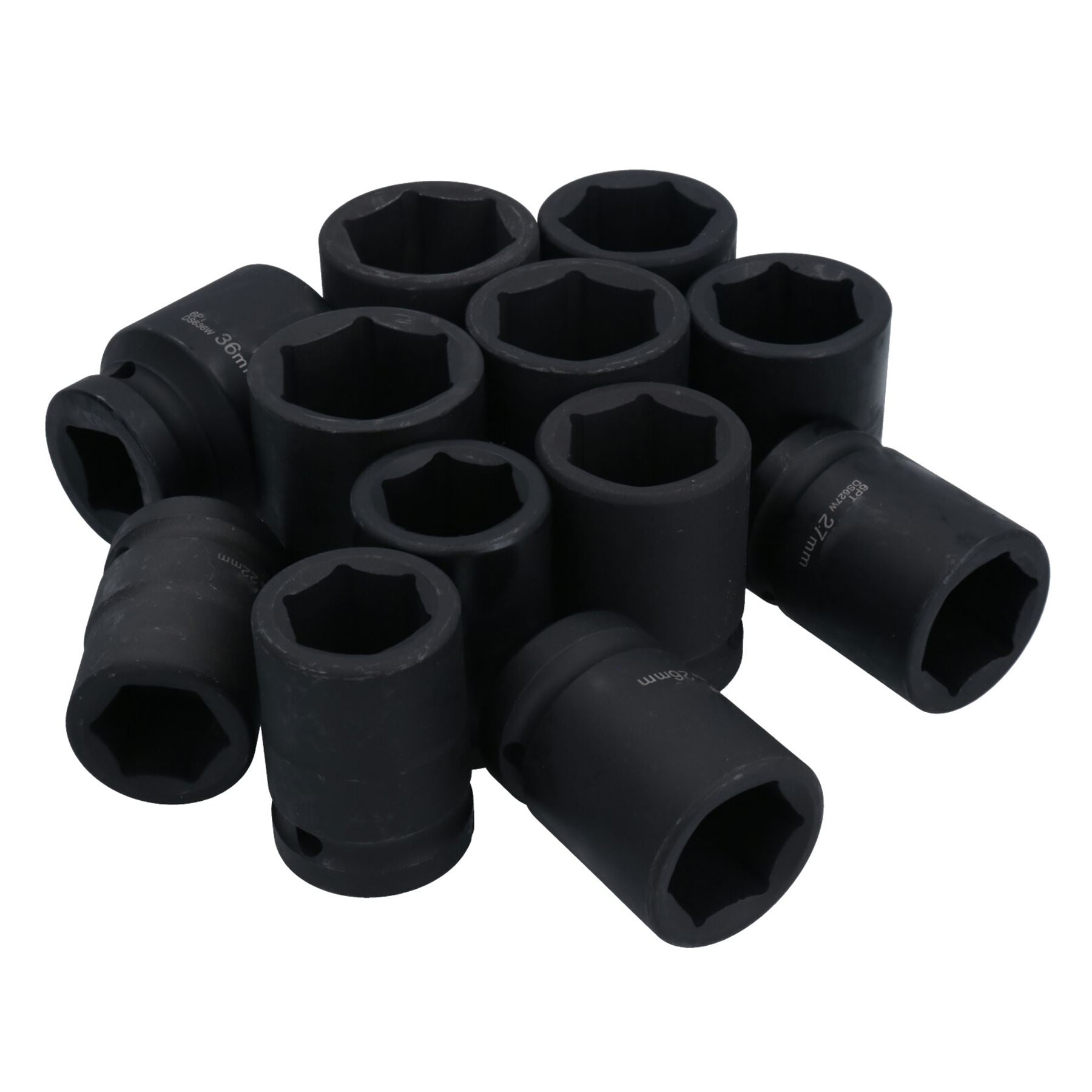 Jeu de douilles à chocs métriques à entraînement 3/4 po + 1 po 21 mm – 65 mm avec cliquet 26 pièces