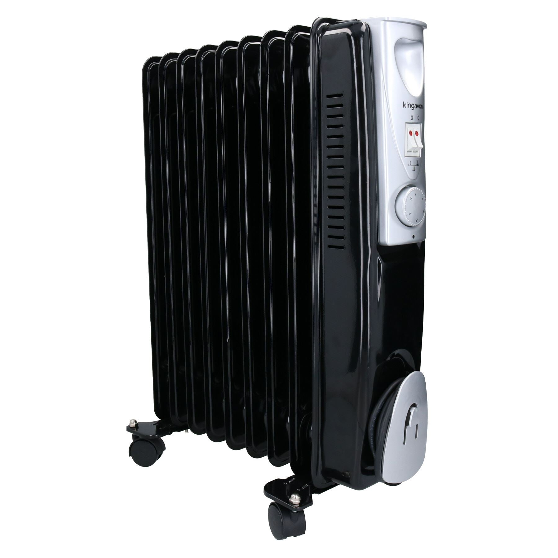 2KW 9 Fin Slim line Oil Filled Radiator Heater With Adjustable Thermostat Black