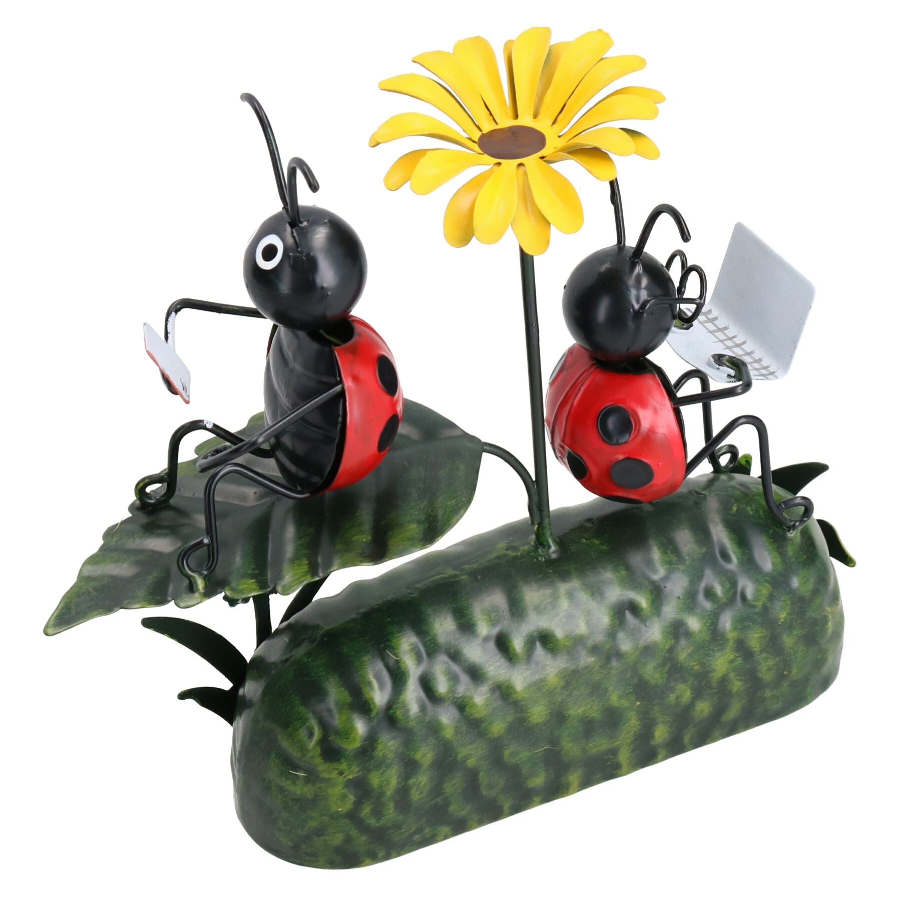 Coccinelle miniature en métal avec parapluie à fleurs, décoration de jardin 7 x 16 x 20 cm
