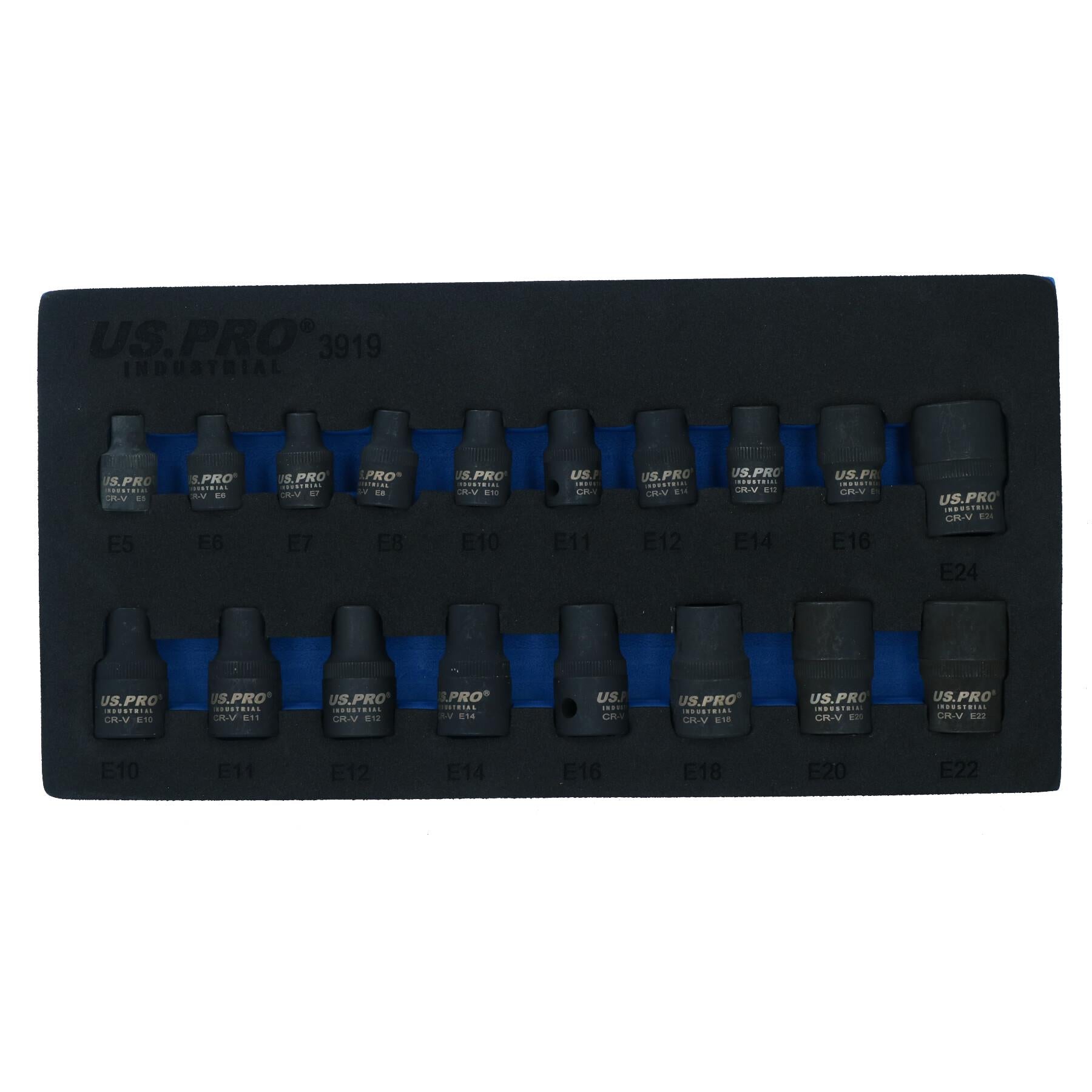 Douilles femelles à impact Torx / E E5 - E24 3/8" et 1/2" 17 pièces par US Pro