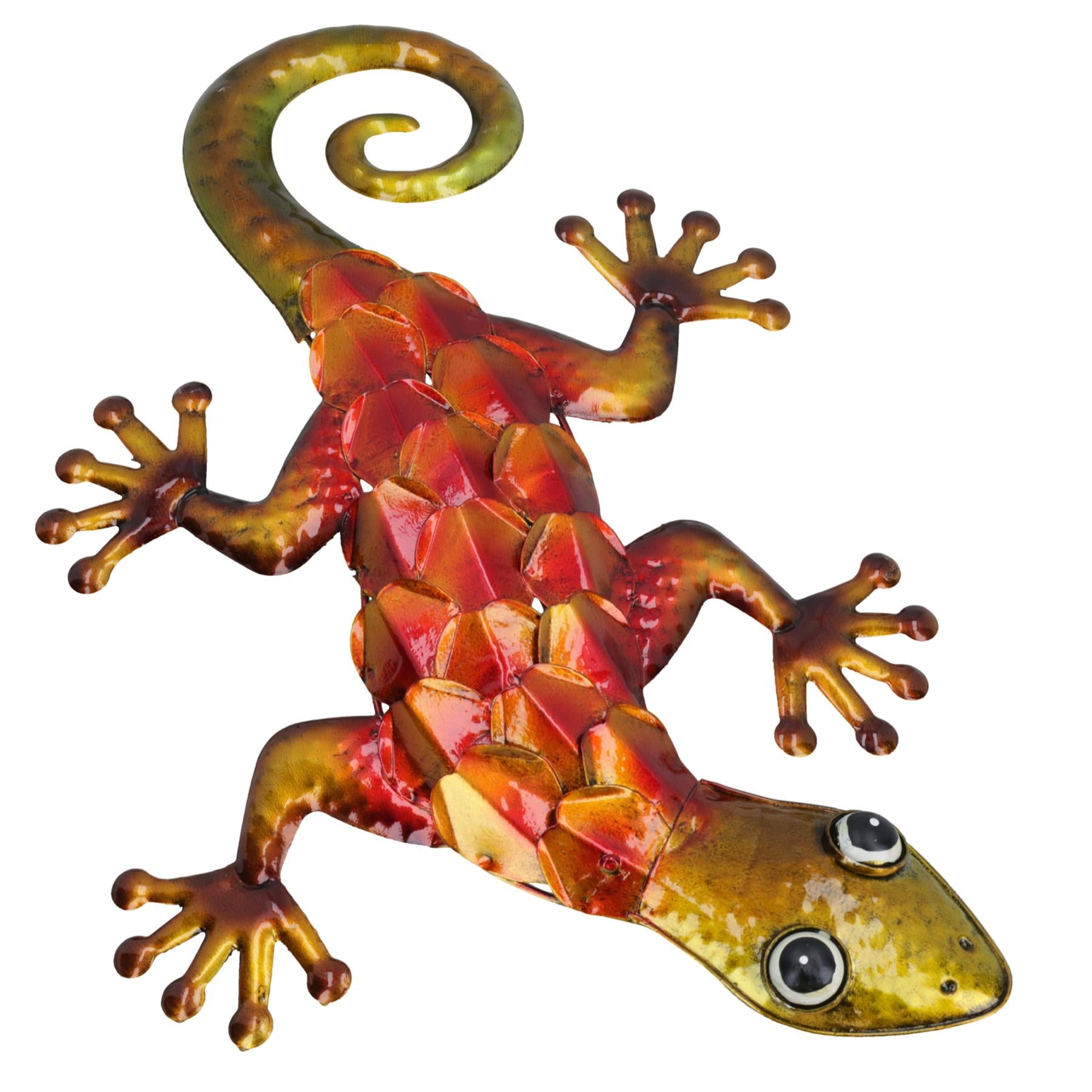 Décoration murale de jardin/maison en forme de gecko orange métallisé avec crochet de suspension