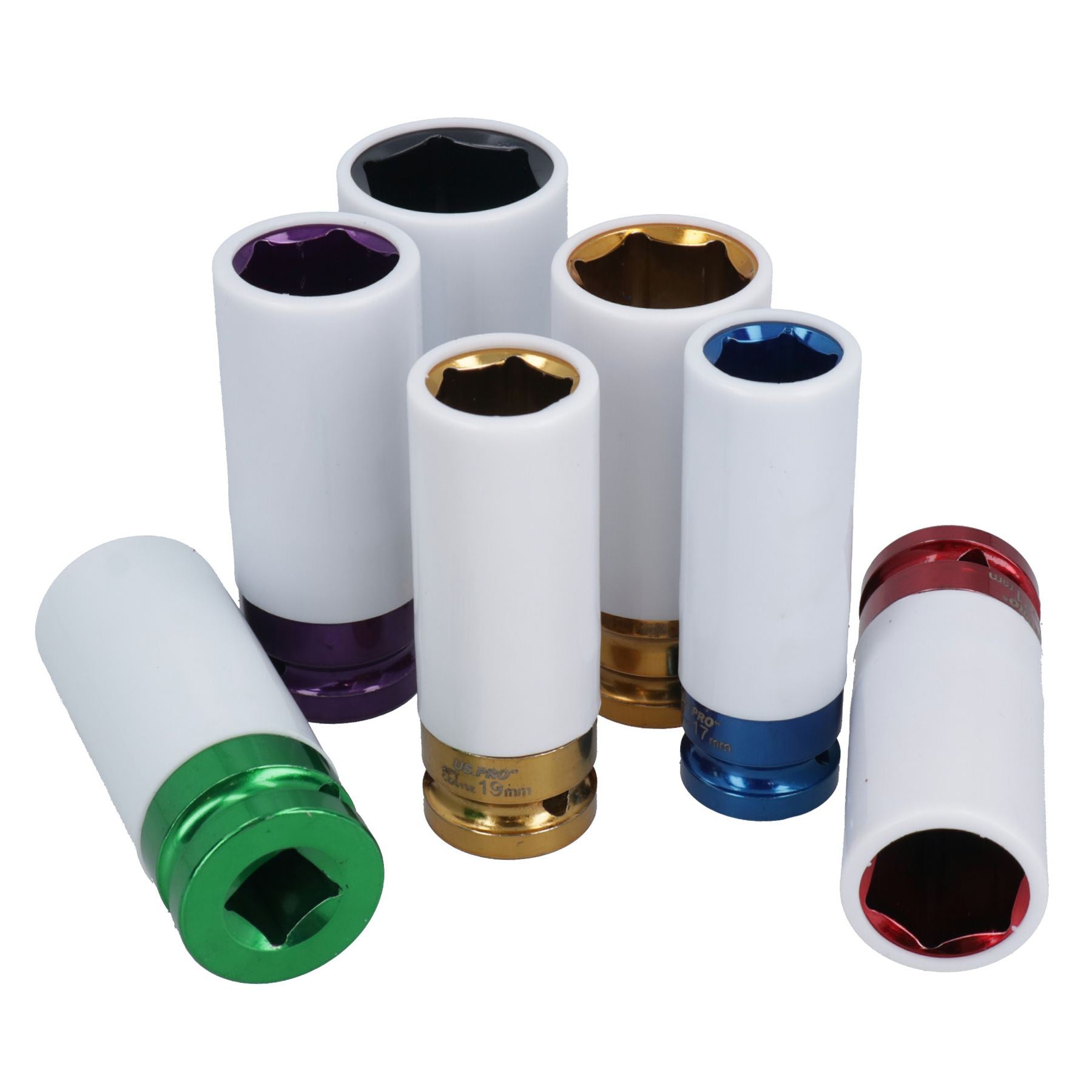 1/2-Zoll-Antrieb, tiefe Schlagnüsse für Leichtmetallfelgenmuttern, 17–27 mm, 6-kant, 7-tlg. Satz