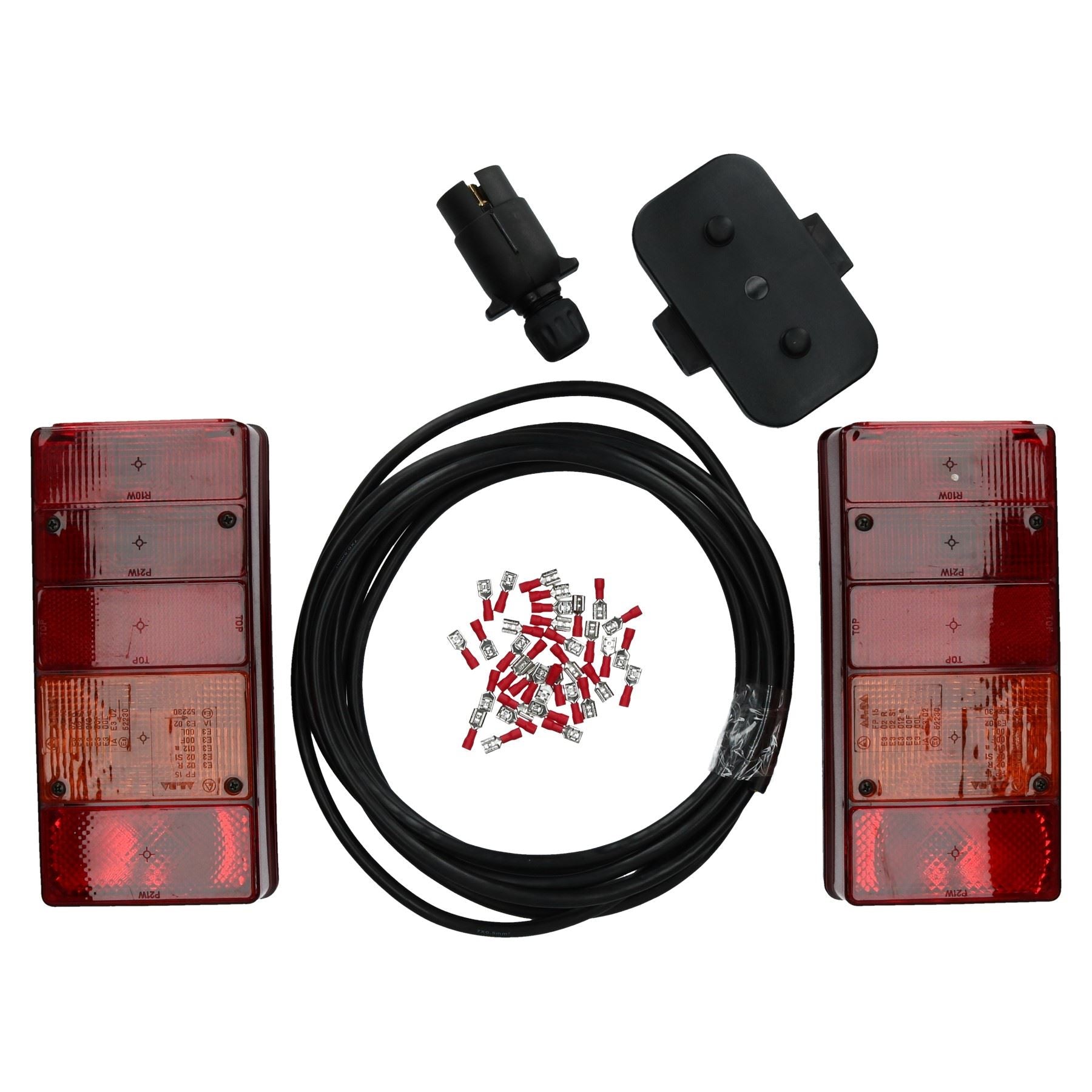 Trailer Light Wiring Kit - Large Lights, Plug, Junction Box, 5m Wire, Terminals