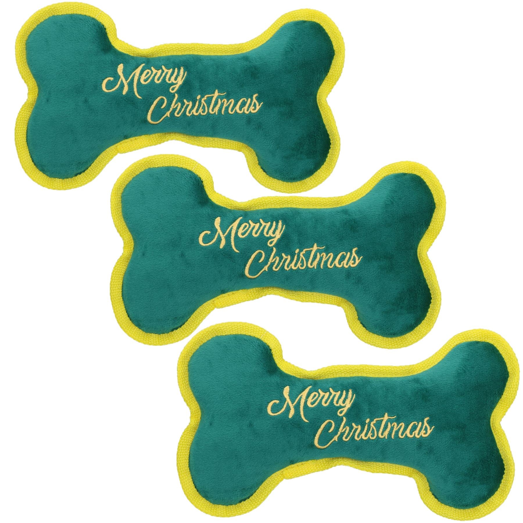 3PK Hund Weihnachtsgeschenk Frohe Weihnachten Knochen Plüsch Spielen Spielzeug Weihnachten Hund Präsentieren