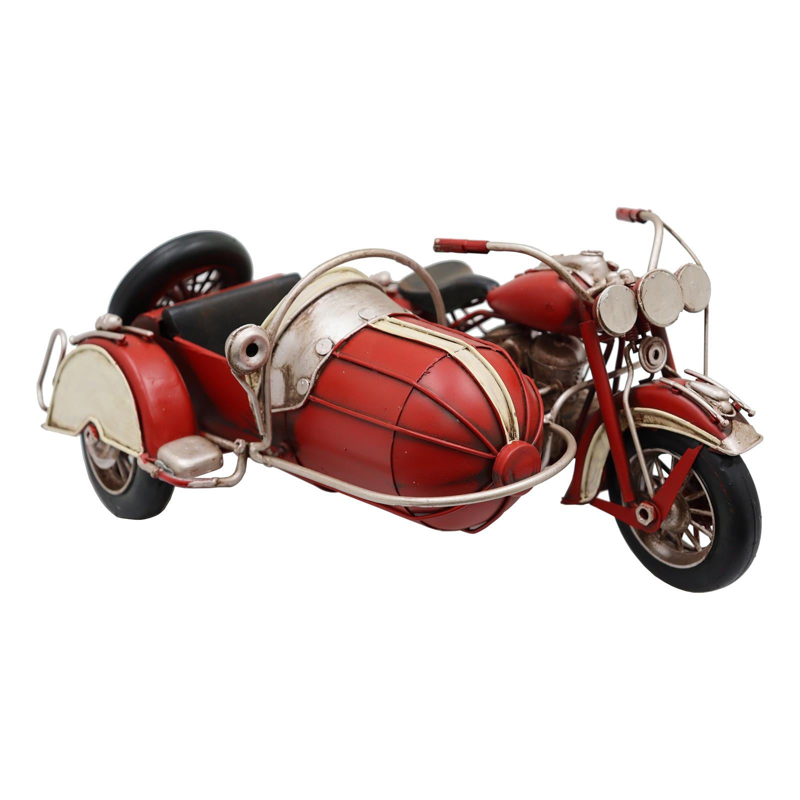 Hochwertiges historisches Vintage-Motorrad aus Metall mit Beiwagen, Modell-Replik, Ornament