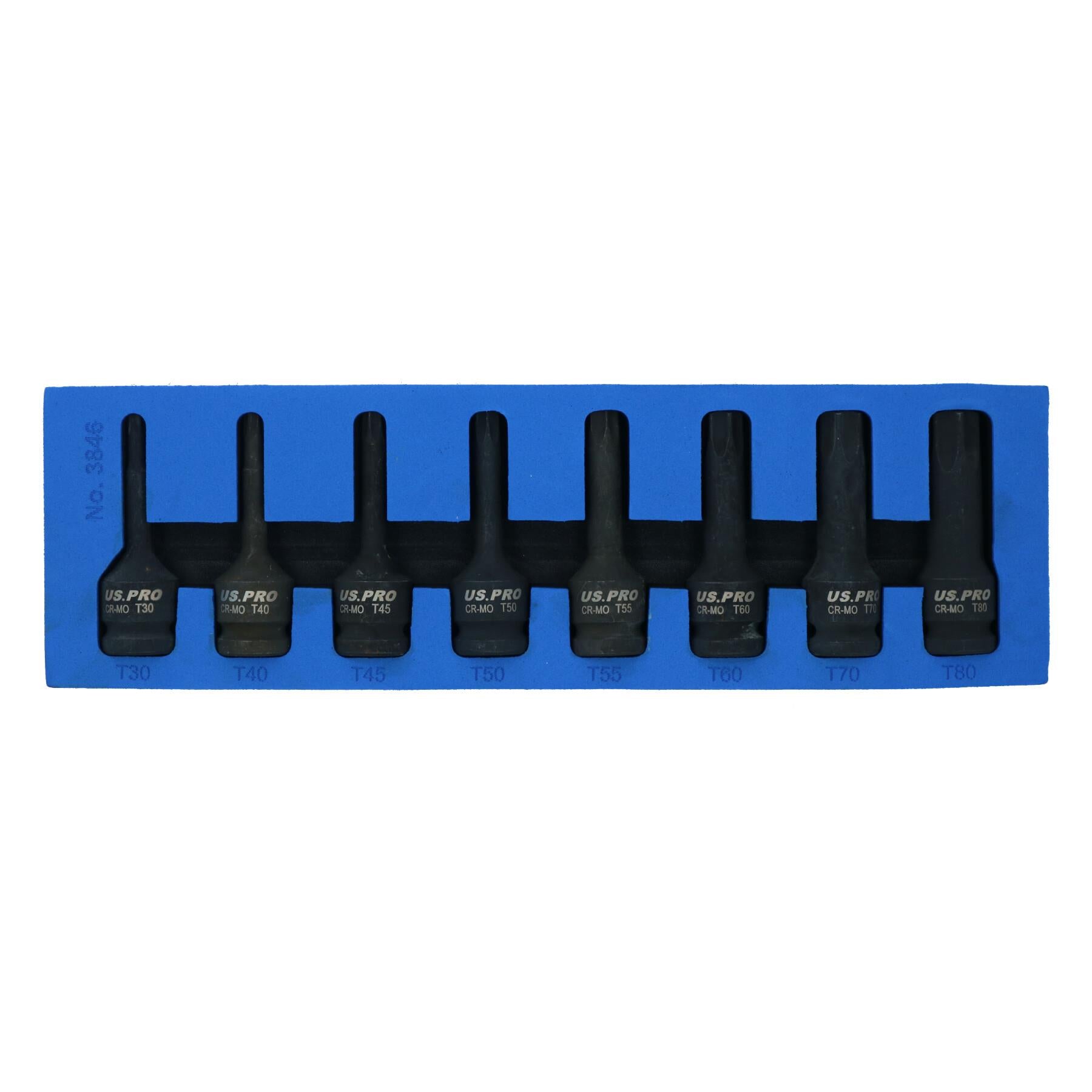 Douilles Torx mâles à impact de 1/2 po, taille profonde T30 - T80, 8 pièces
