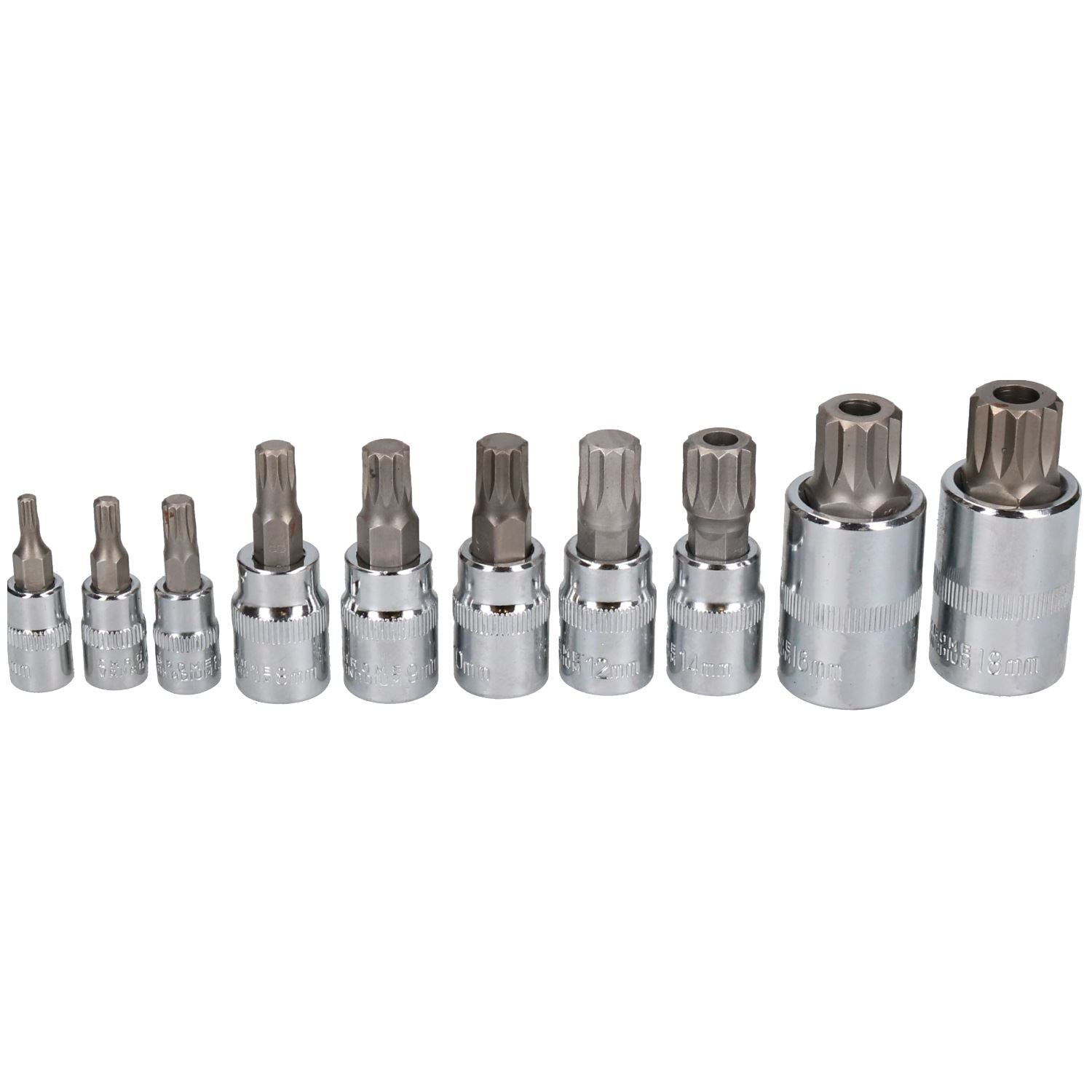 Triple Square Spline And Tamperproof Sockets 1/4" 3/8" And 1/2" Dr 10pcs AT303