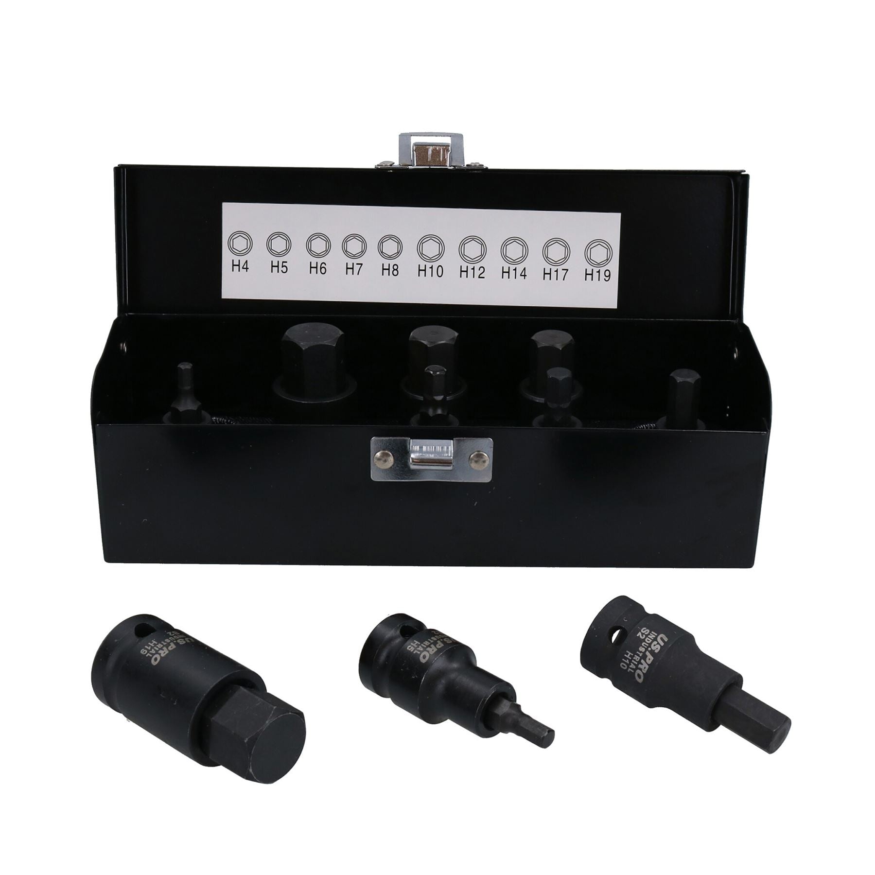 1/2"-Antrieb, metrisch, Sechskant + Torx-Stern-Schlagbits, Stecknüsse 4 mm – 19 mm + T20 – T70