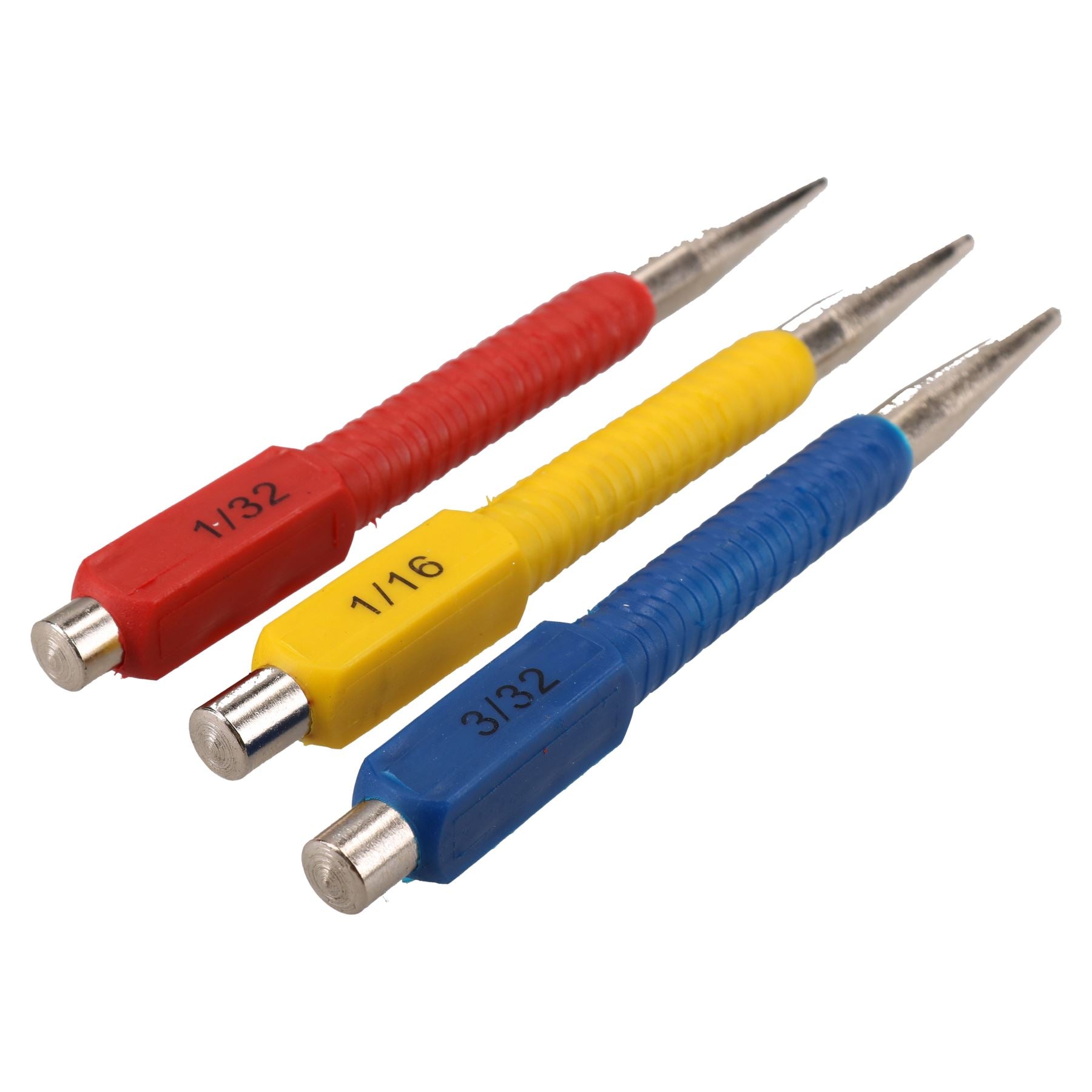 Lot de 3 clous métalliques à poinçon central, marquage par points, code couleur 1,5 mm - 3 mm