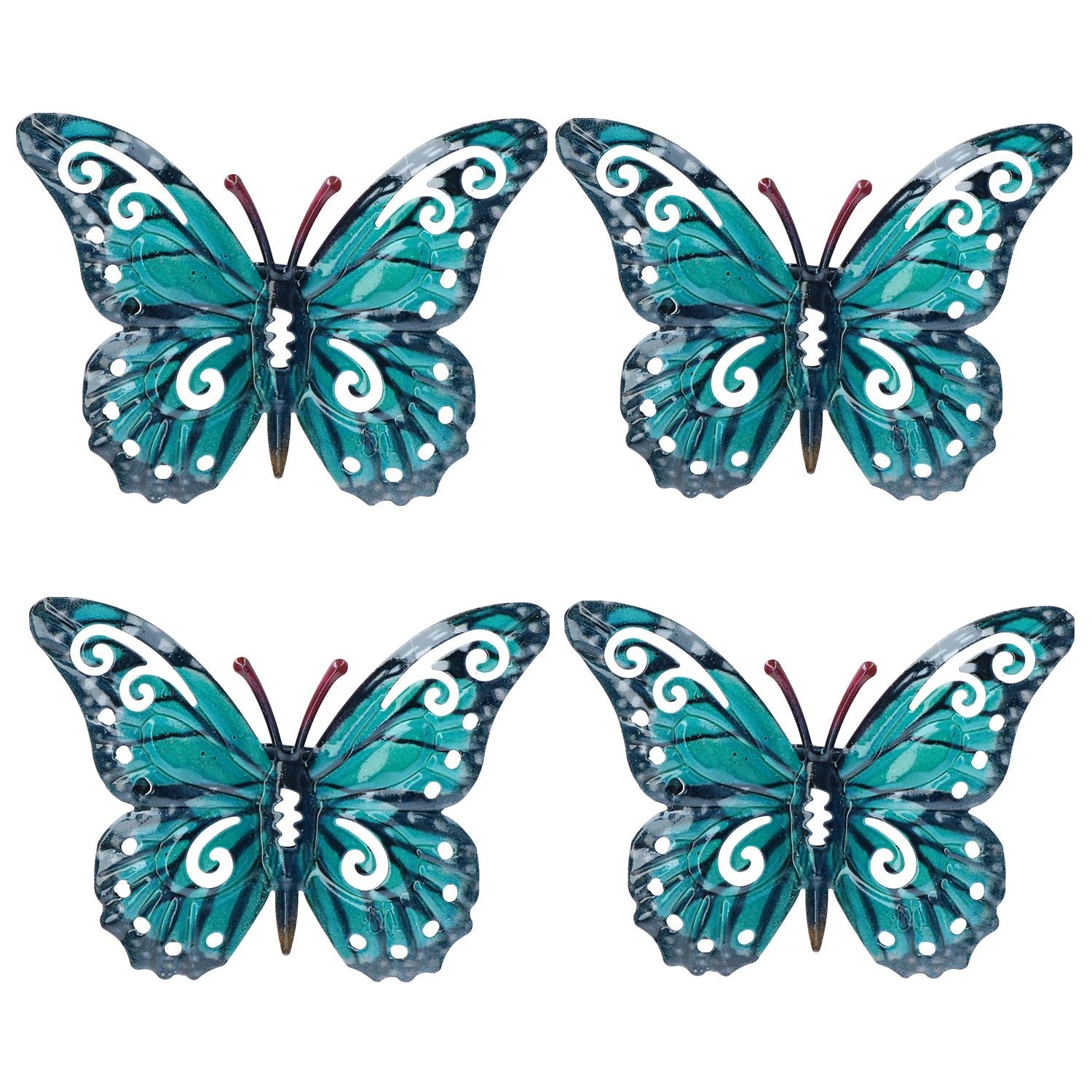 Lot de 4 petits papillons bleus en métal pour décoration murale de jardin/maison