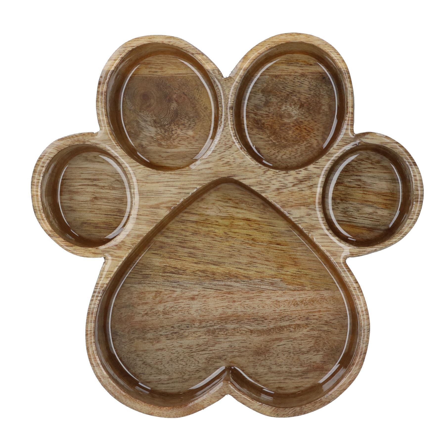 Kleine Holzschüssel mit Pfotenabdruck für kleine Hunde, Futter- und Wassernapf, 600 ml