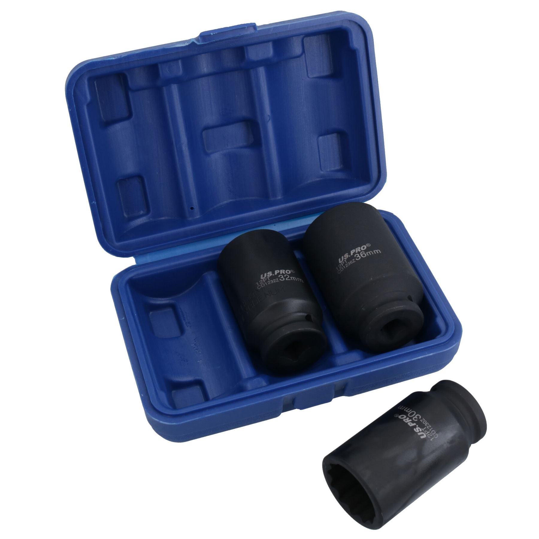 1/2-Zoll-Antrieb, Deep Impact-Nabenmuttern-Steckschlüssel, 30 mm, 32 mm und 36 mm, 12-kant, 3-tlg.
