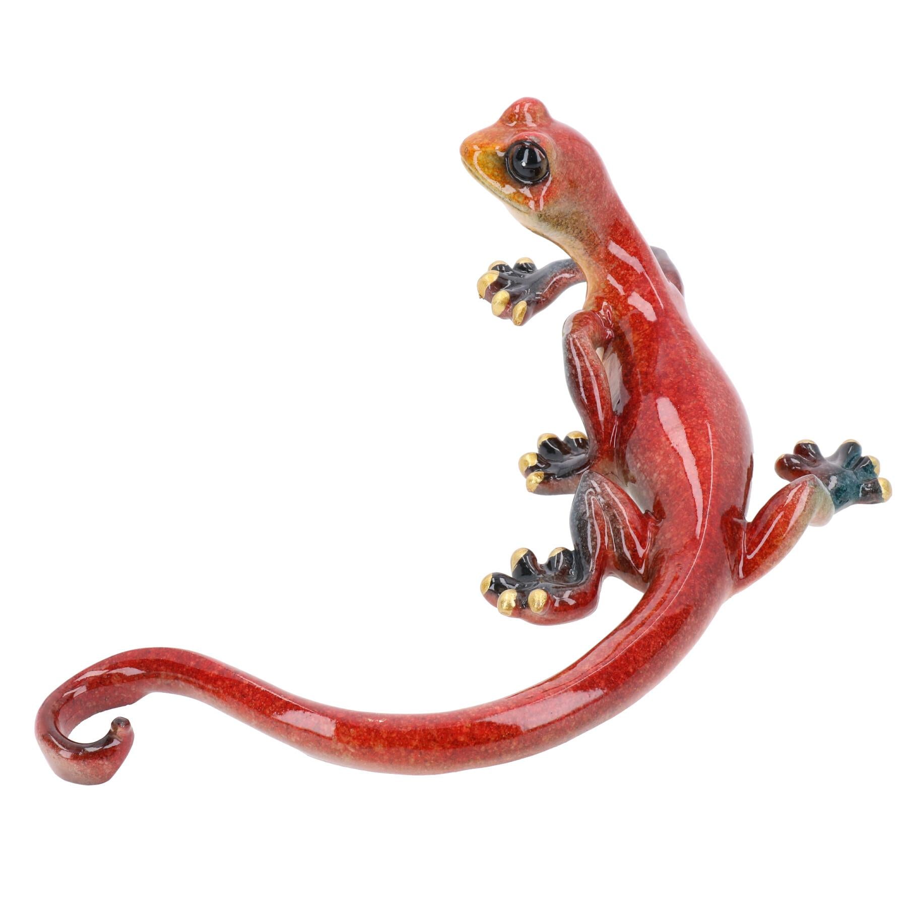 Statue décorative murale en résine représentant un lézard gecko tacheté rouge de taille moyenne
