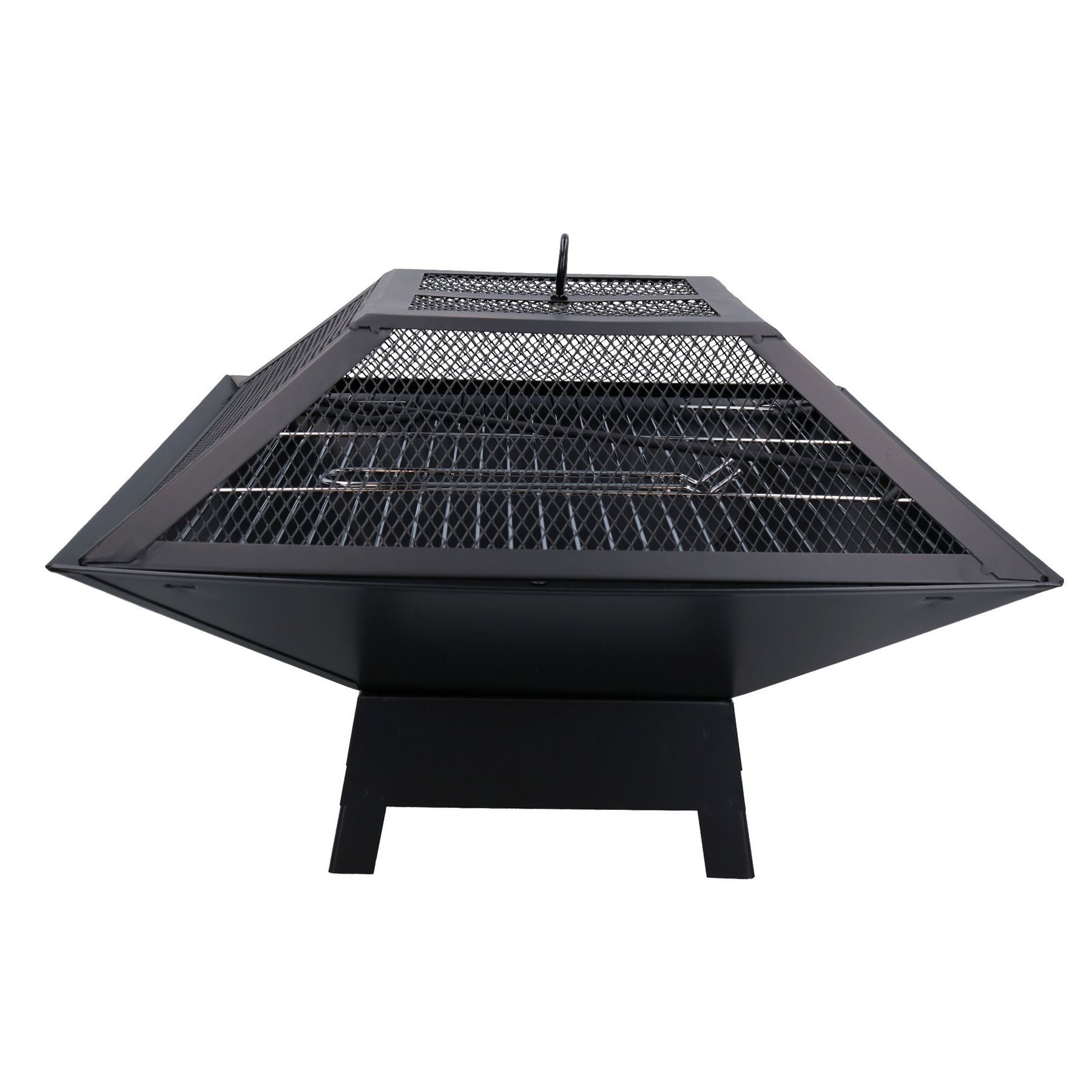 Outdoor Metal Garden Fire Pit Basket With BBQ Barbecue Grill + Safety Mesh