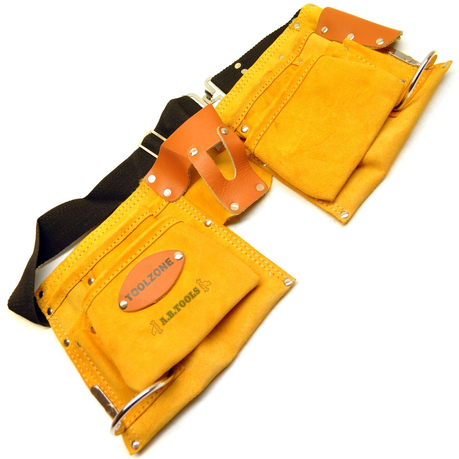 Suede Leather 10 Pocket Double Tool Roll Pouch Holder with Adjustable Belt T571