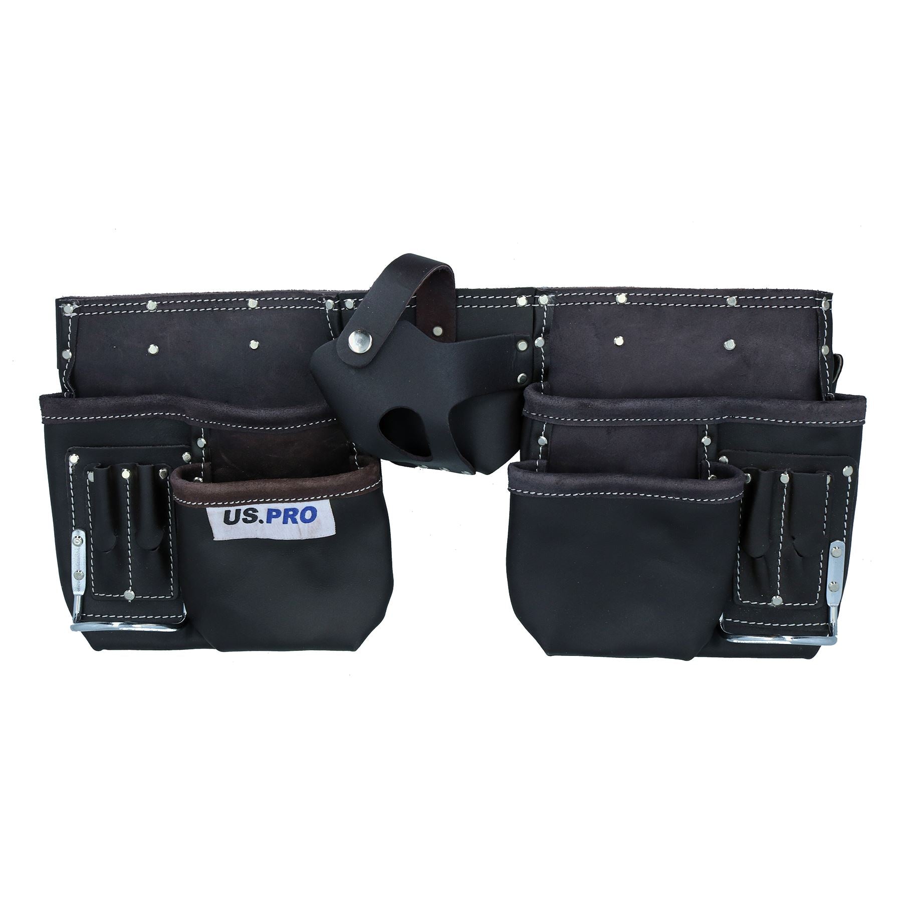 Pochette à double ceinture en cuir avec boucle de ceinture réglable 11 poches