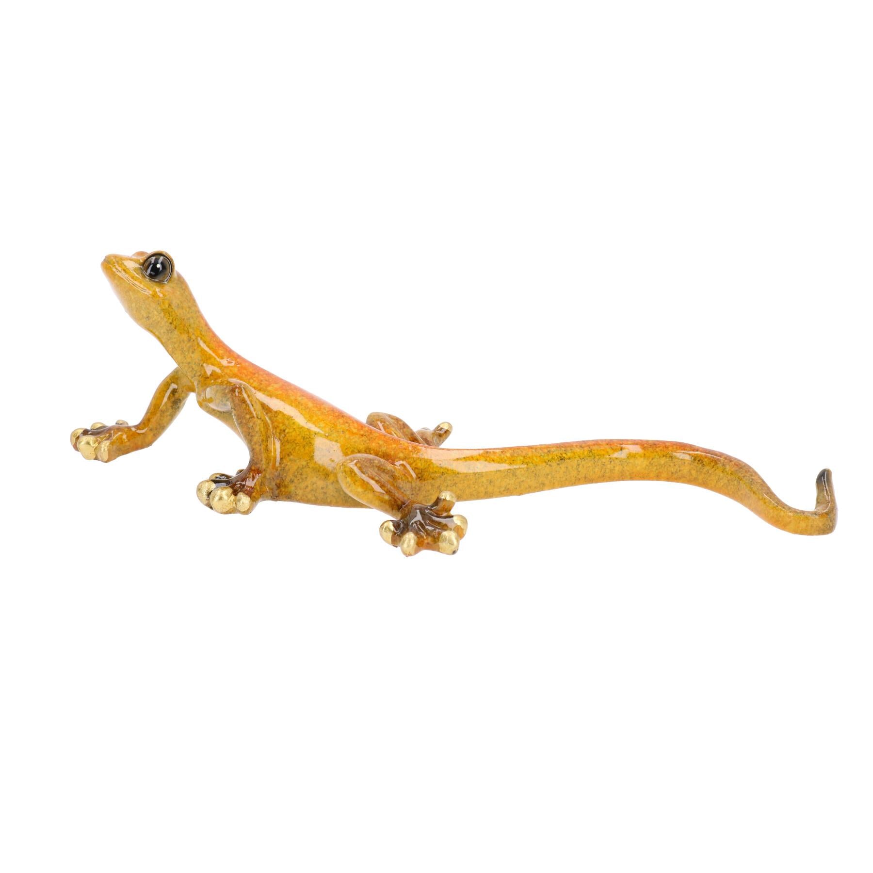 Statue de sculpture murale en résine représentant un lézard gecko tacheté jaune, petite maison