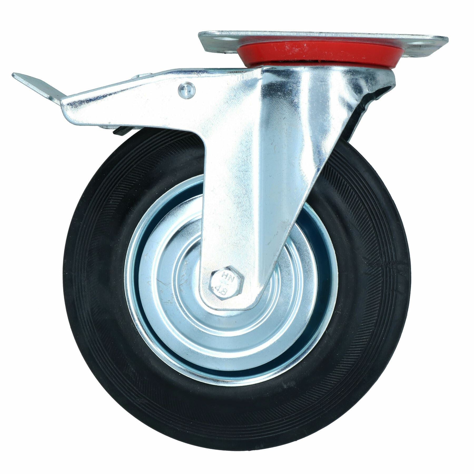 200mm (8in) HD Braked Castor Wheel Rubber Tyre For Trolleys Trucks Carts
