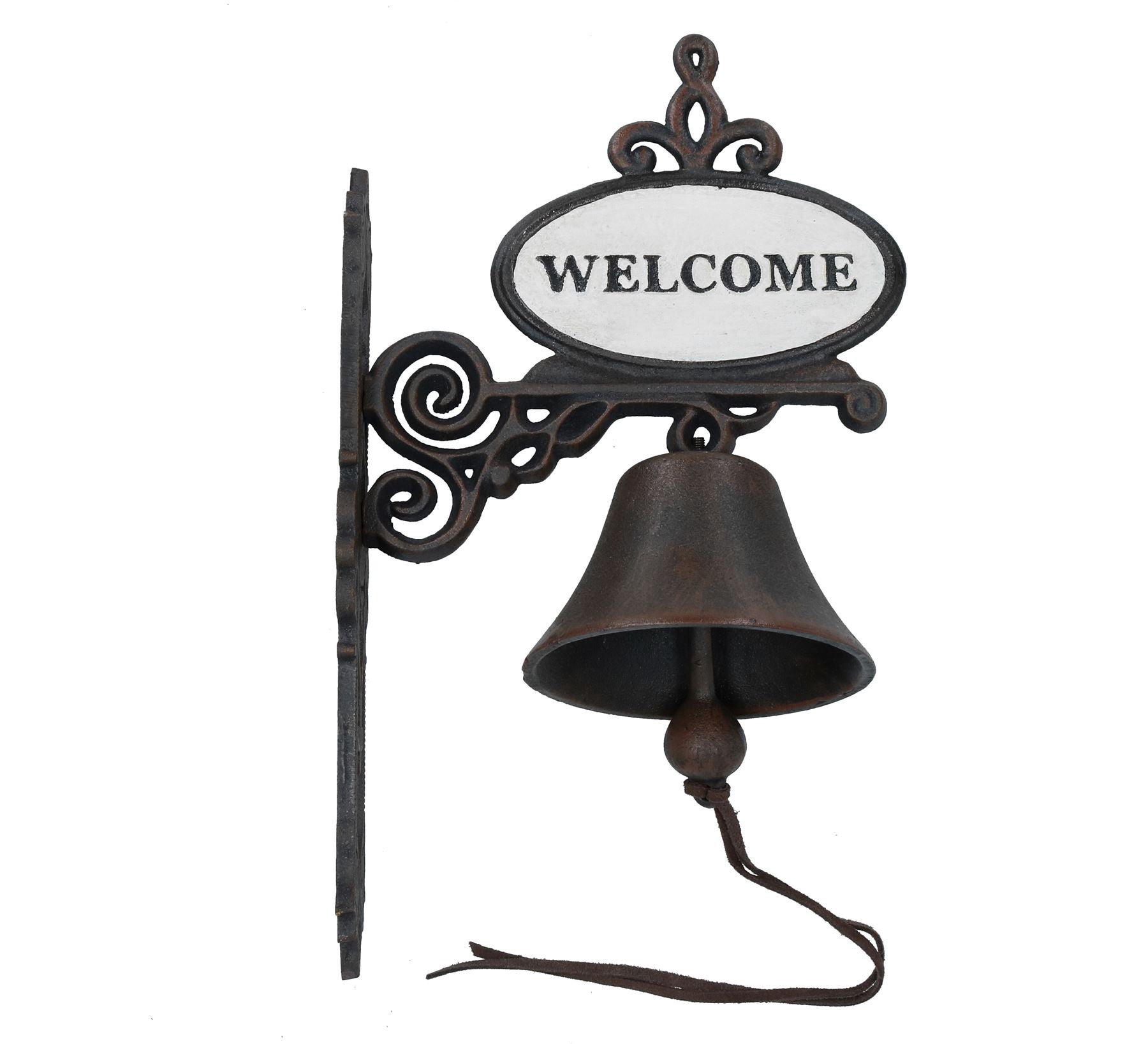 Cloche de bienvenue en fonte, panneau de porte, mur, clôture, portail, porte d'entrée, jardin