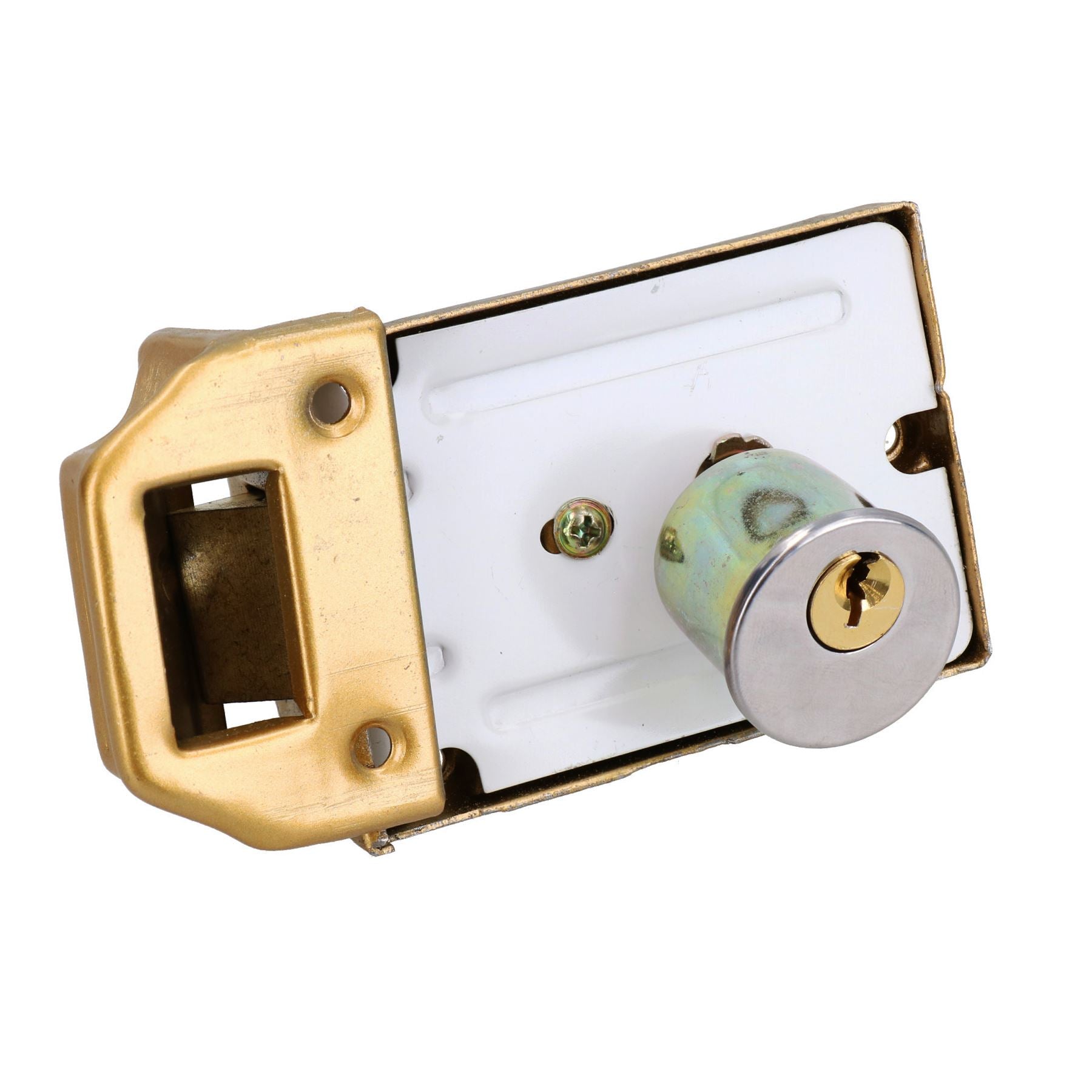 Brass Finish Front Door Lock Night Latch Rim Yale Type Cylinder Security Latch