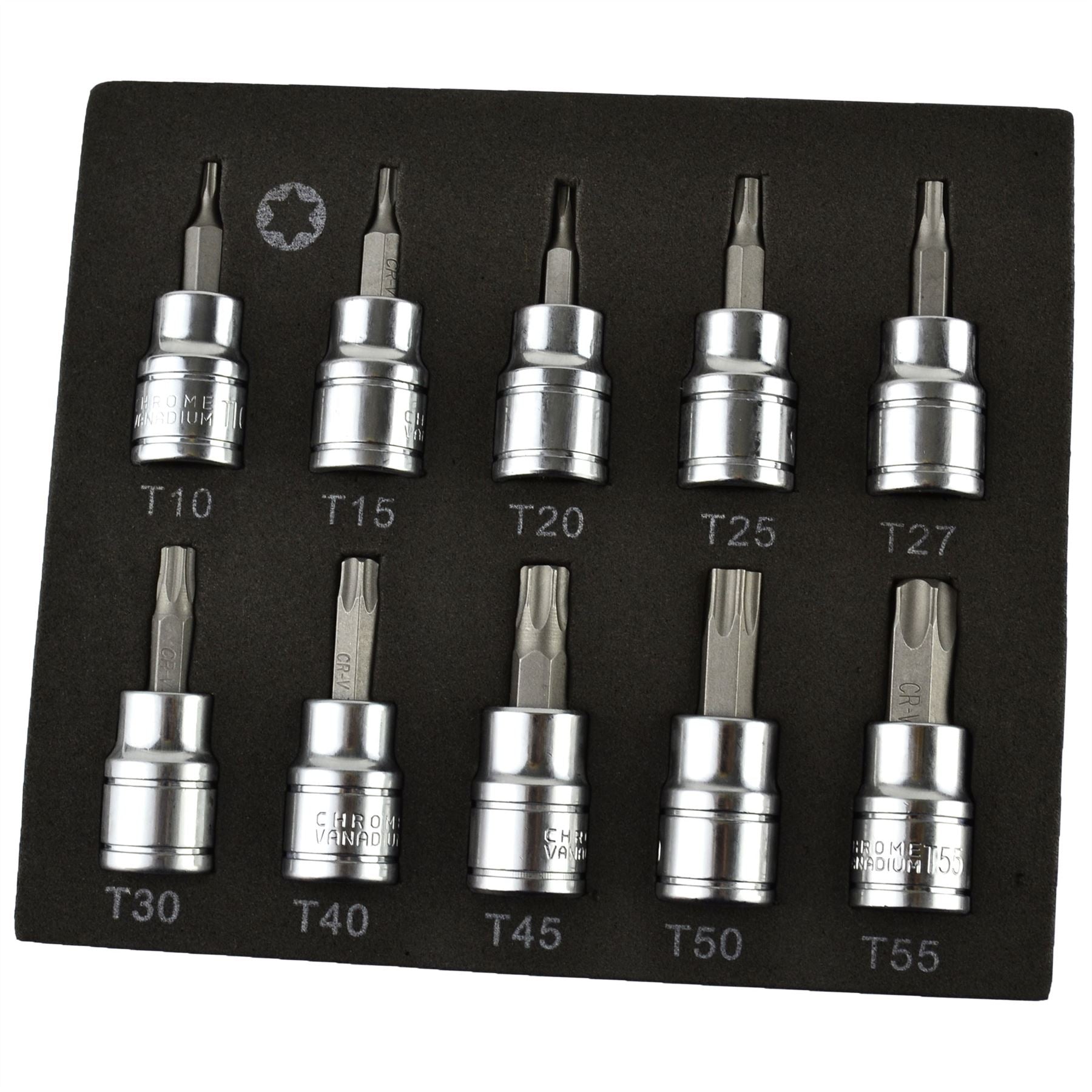 3/8 Zoll Antrieb, flache Torx-Stern-Bit-Steckschlüsseleinsätze, T10 - T55, 10-tlg.