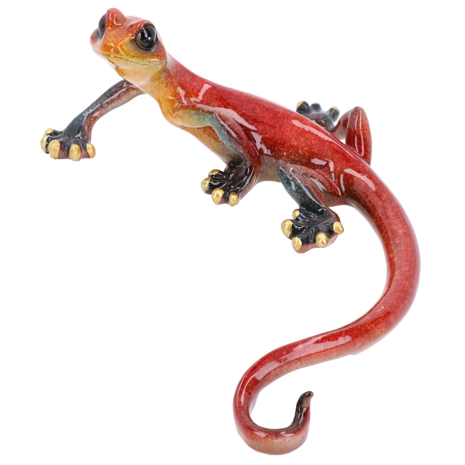 Statue décorative murale en résine représentant un lézard gecko tacheté rouge de taille moyenne