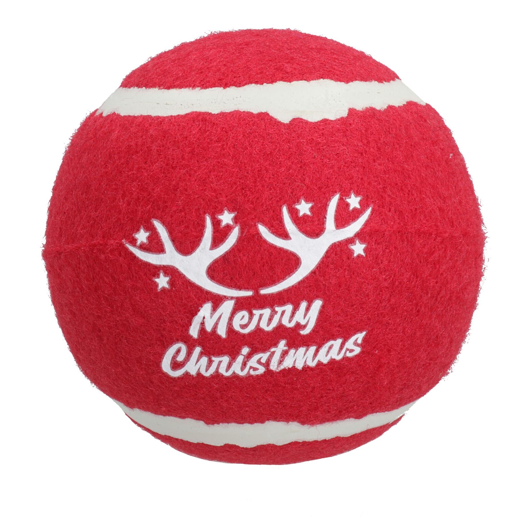 1PK Extra Large Dog Festive Christmas Gift Red 'Merry Christmas' Tennis Ball Gift
