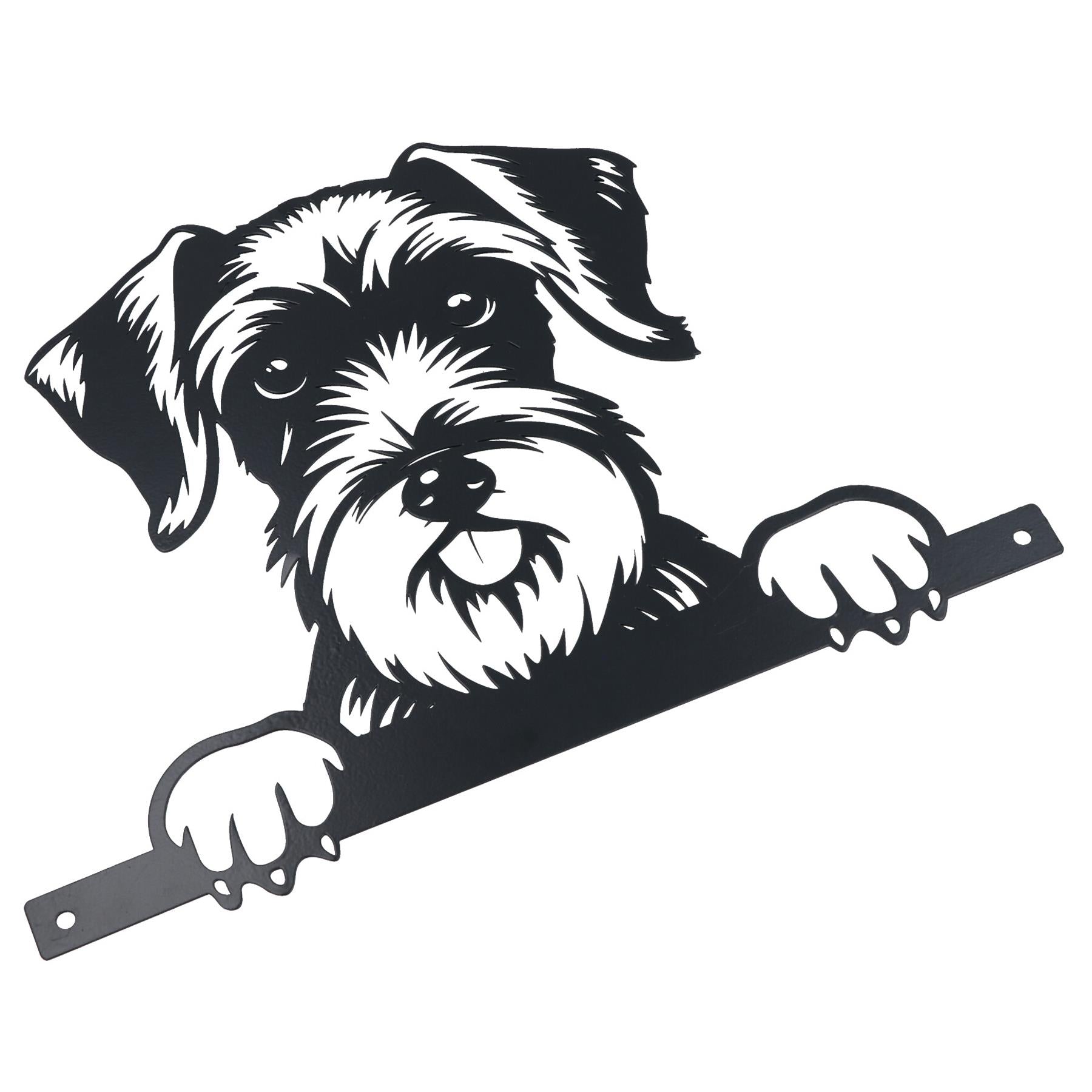 Black Metal Peeking Schnauzer Silhouette with Fixing Plate Garden Ornament Gift