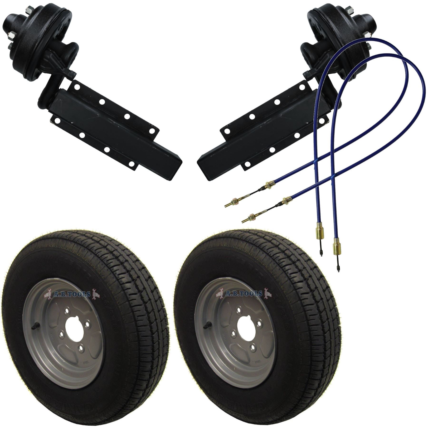 750kg Braked Trailer Suspension Units with 10" Wheels & Tyres Brake Cables